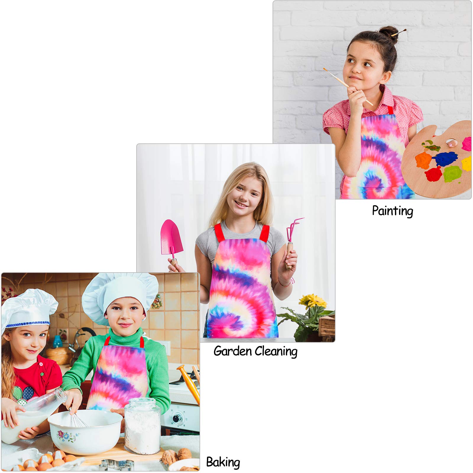 Kid Girls Boys Apron, Adjustable Kitchen Cooking Chef Apron With Pocket For Cooking Baking Art Painting Gardening,Tie Dye, 6-12Y