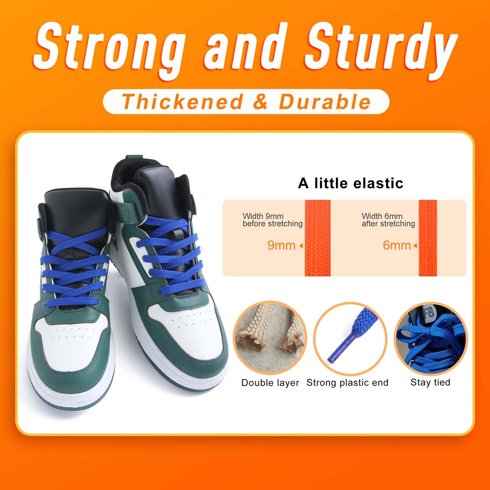 Vsudo Upgrade 54 Double Layer Weave Flat Shoelaces, 516 Wide Flat Shoe Laces For Adults  Kids Sneakers Or Athletic Shoes 1Pair-B