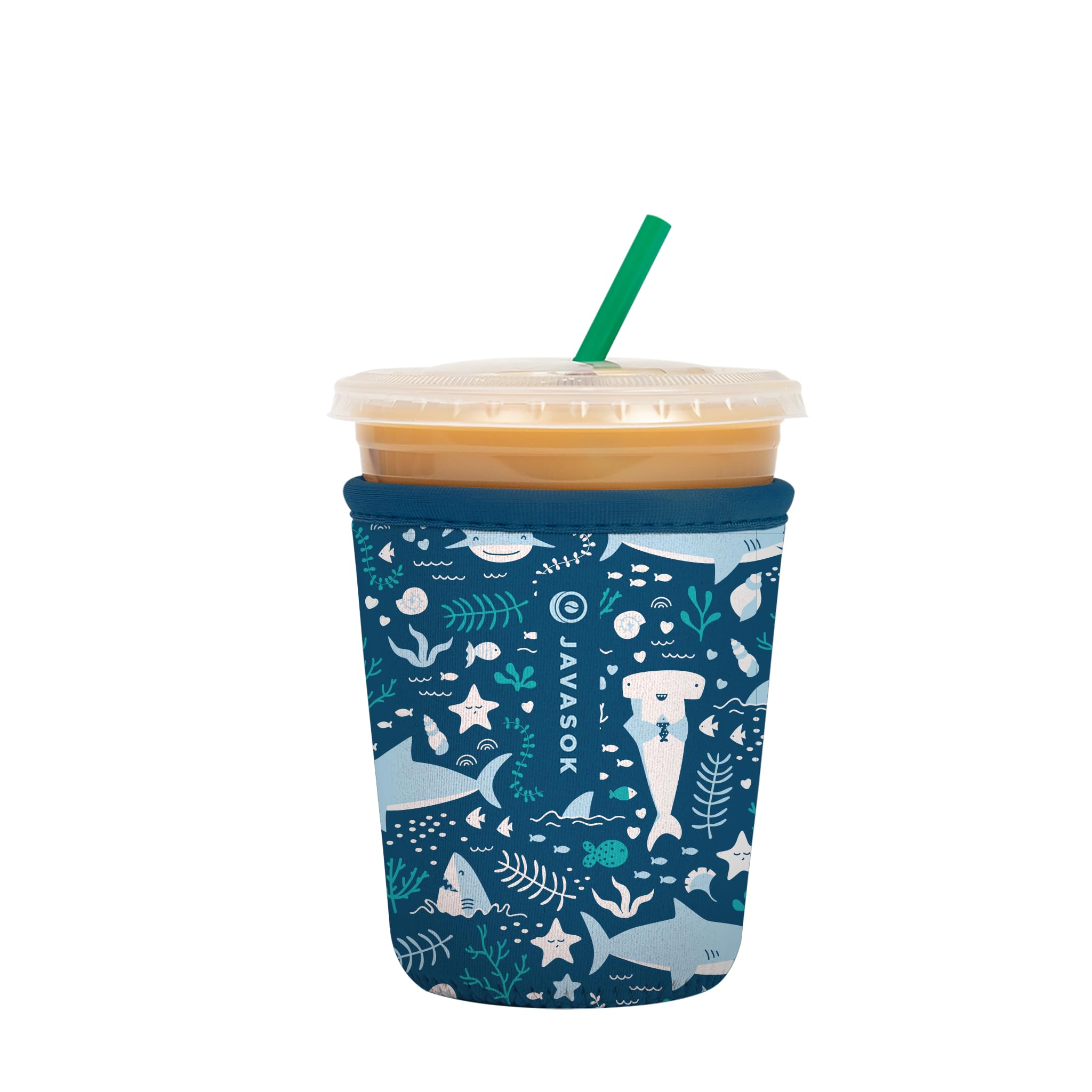 Sok It Java Sok Iced Coffee & Cold Soda Insulated Neoprene Cup Sleeve (Happy Sharks, Small: 16-20oz)