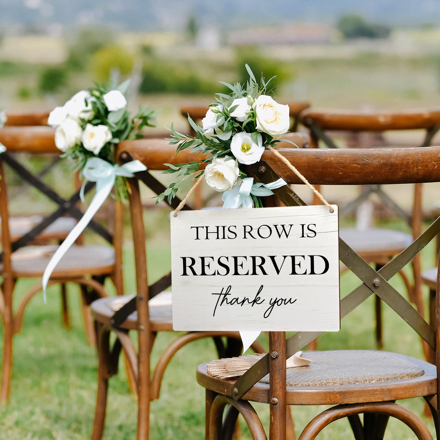 Ryeolo Wedding Reserved Row Signs - This Row Is Reserved Wooden Hanging Signs for Chairs, Wedding Decorations for Reception, 10.