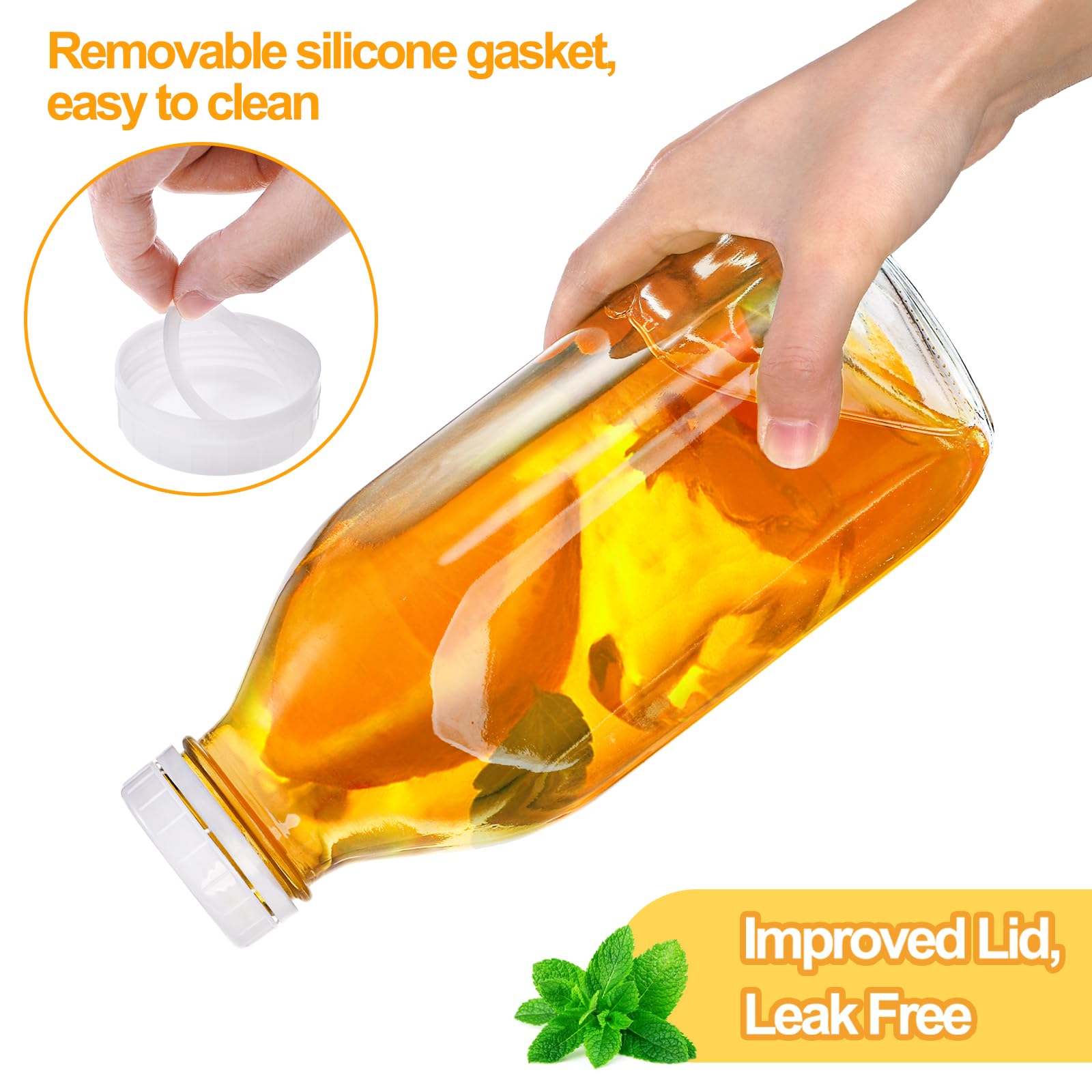 Bekith 6 Pack Liter Glass Milk Bottles with Airtight Screw Lid, 32 Oz Glass Juice Bottles, Reusable Glass Beverage Drinking Jar