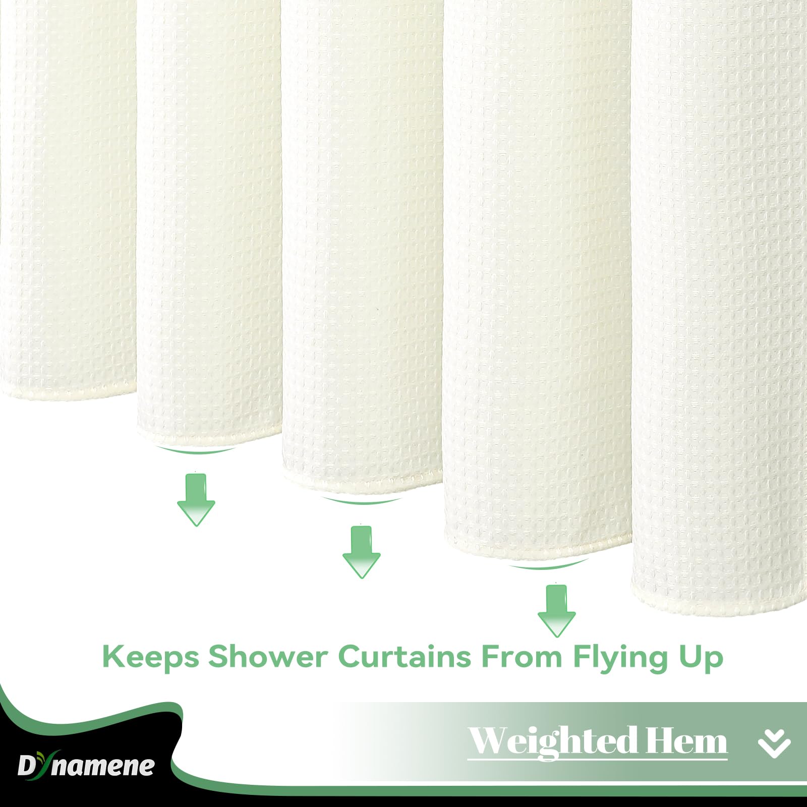 Dynamene Fabric Shower Curtain With Snap In Liner, Cream Waffle Hotel Shower Curtains For Bathroom, Washable Waterproof Cloth Sh