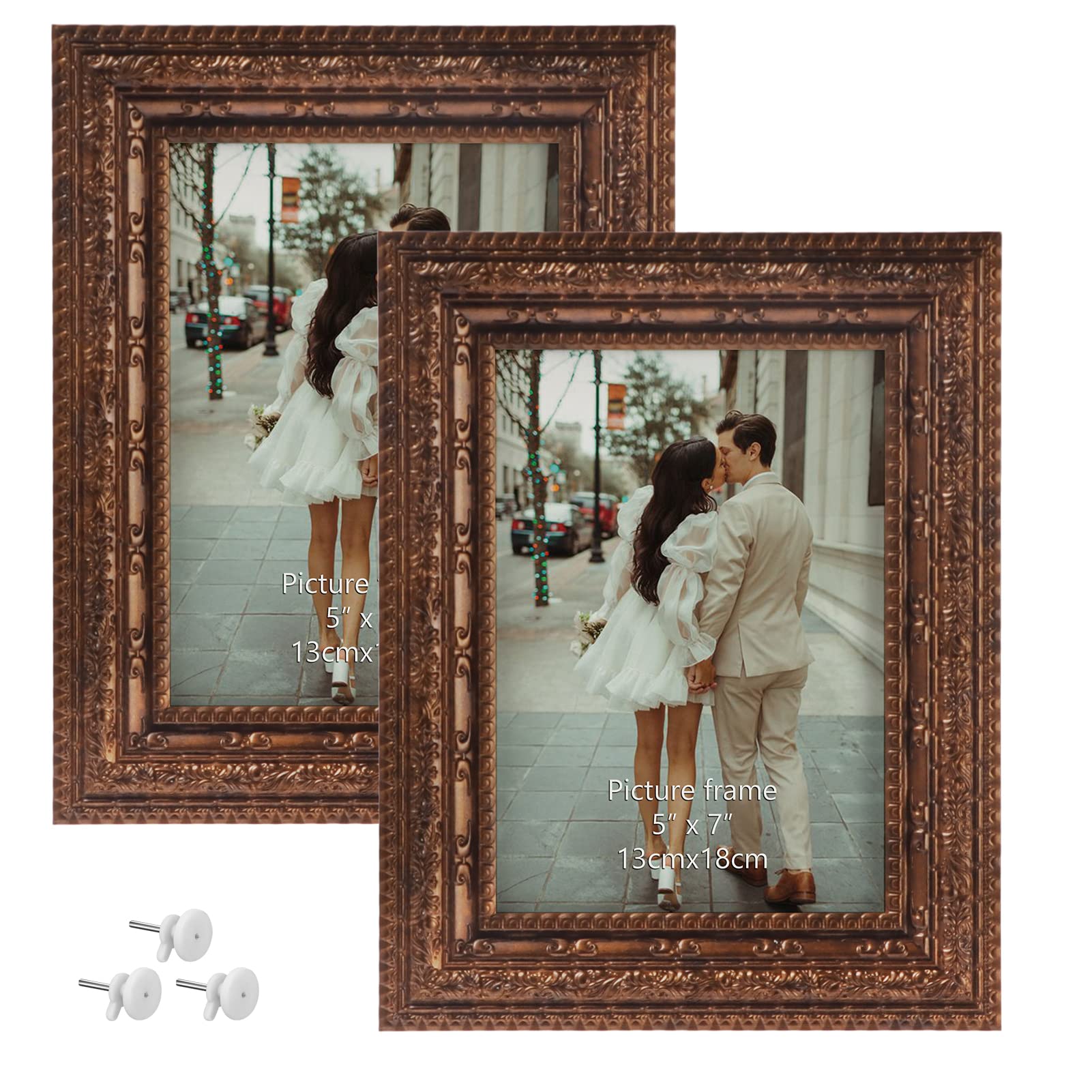 Edenseelake 5x7 Picture Frame Set of 2, Vintage Antique Ornate Photo Frame 5 by 7 for Tabletop or Wall, Bronze