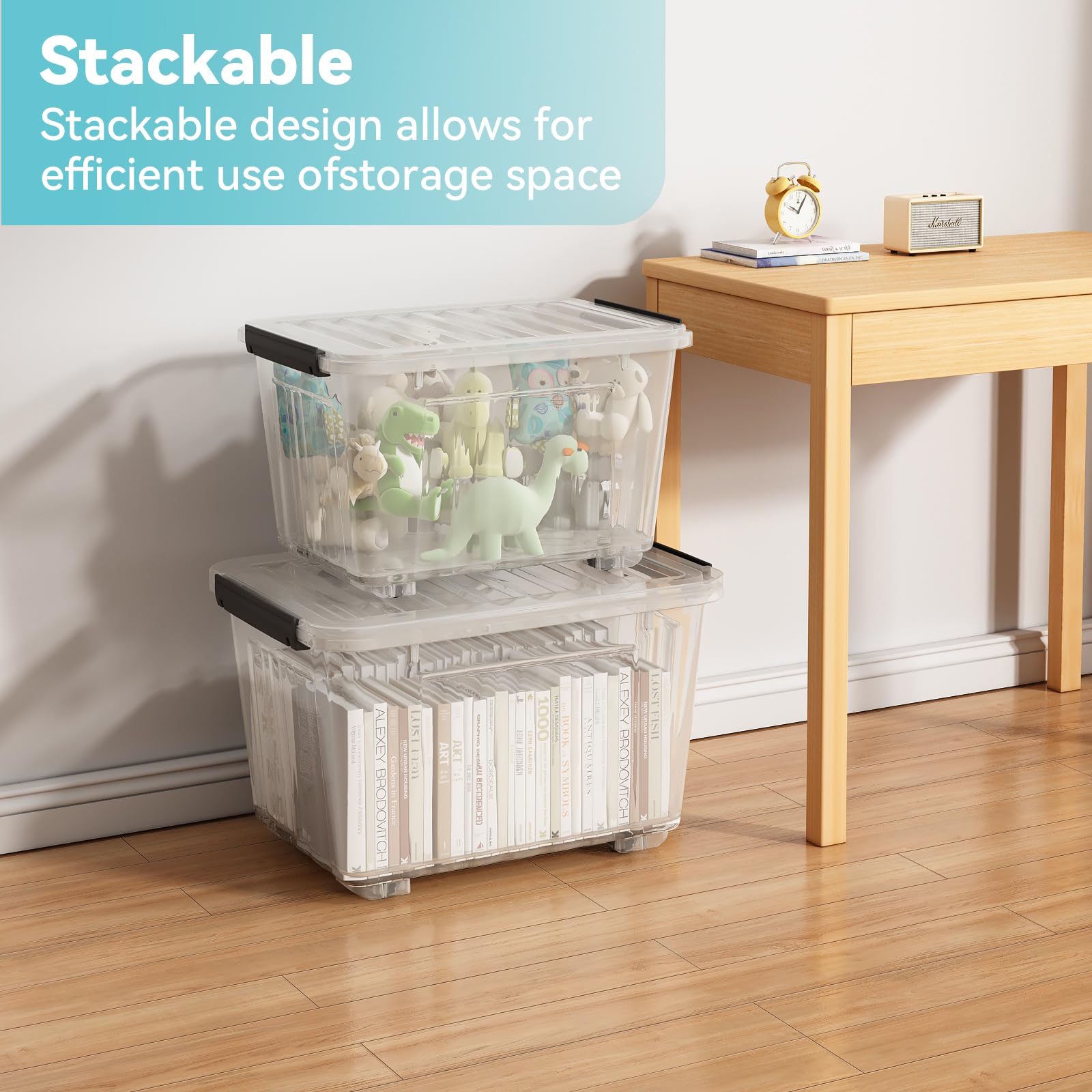 Nazhura 97Quart Plastic Storage Bin, Stackable And Nestable Storage Boxes With Clear Lids And Secure Latching Buckles, Large Sto