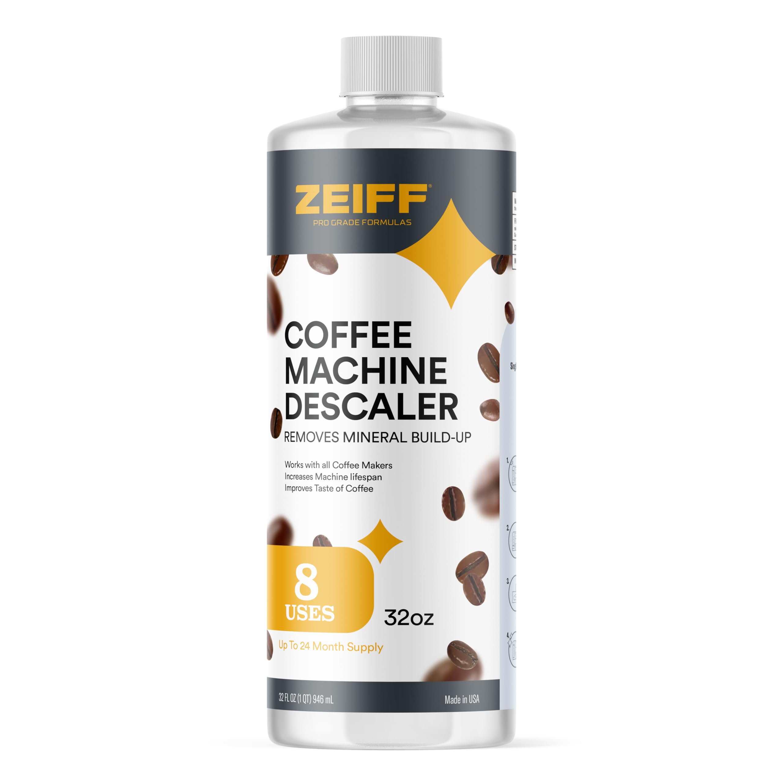 Zeiff Coffee Machine Descaler - 32Oz (8 Uses) - Compatible With Nespresso, Breville, Delonghi, Keurig Descaling Solution For Cof