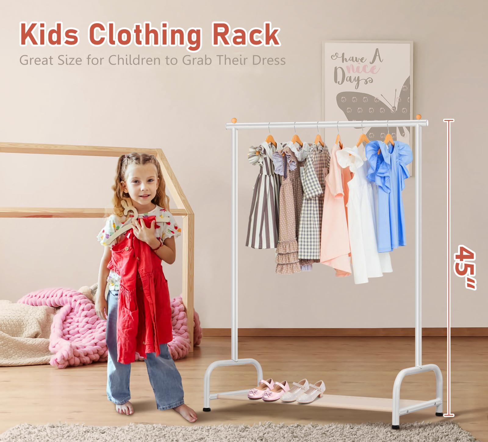 Sleeping Lamb Kids Clothing Rack, Small Baby Clothes Rack With Bottom Storage Shelf, Kids Dress Up Rack Storage For Coats, Dance