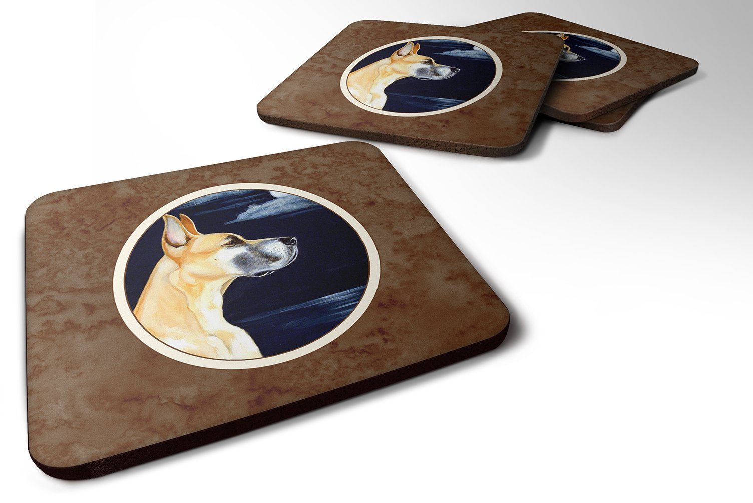 Carolines Treasures Fawn Great Dane Moonlight Stroll Foam Coasters (Set of 4), 3.5, Multicolor