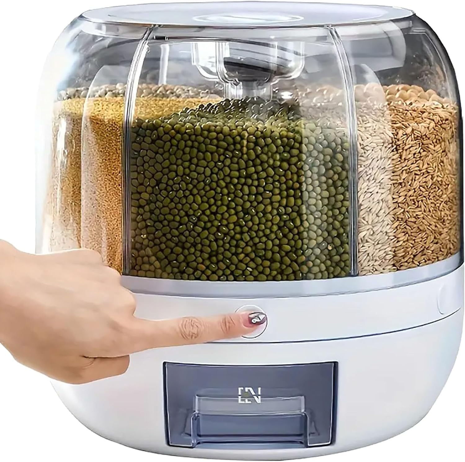 Grain Dispenser, Rotating Rice Dispenser Storage Container, 6Compartment Dry Food Dispenser, Dried Fruit Food Storage Box, Food