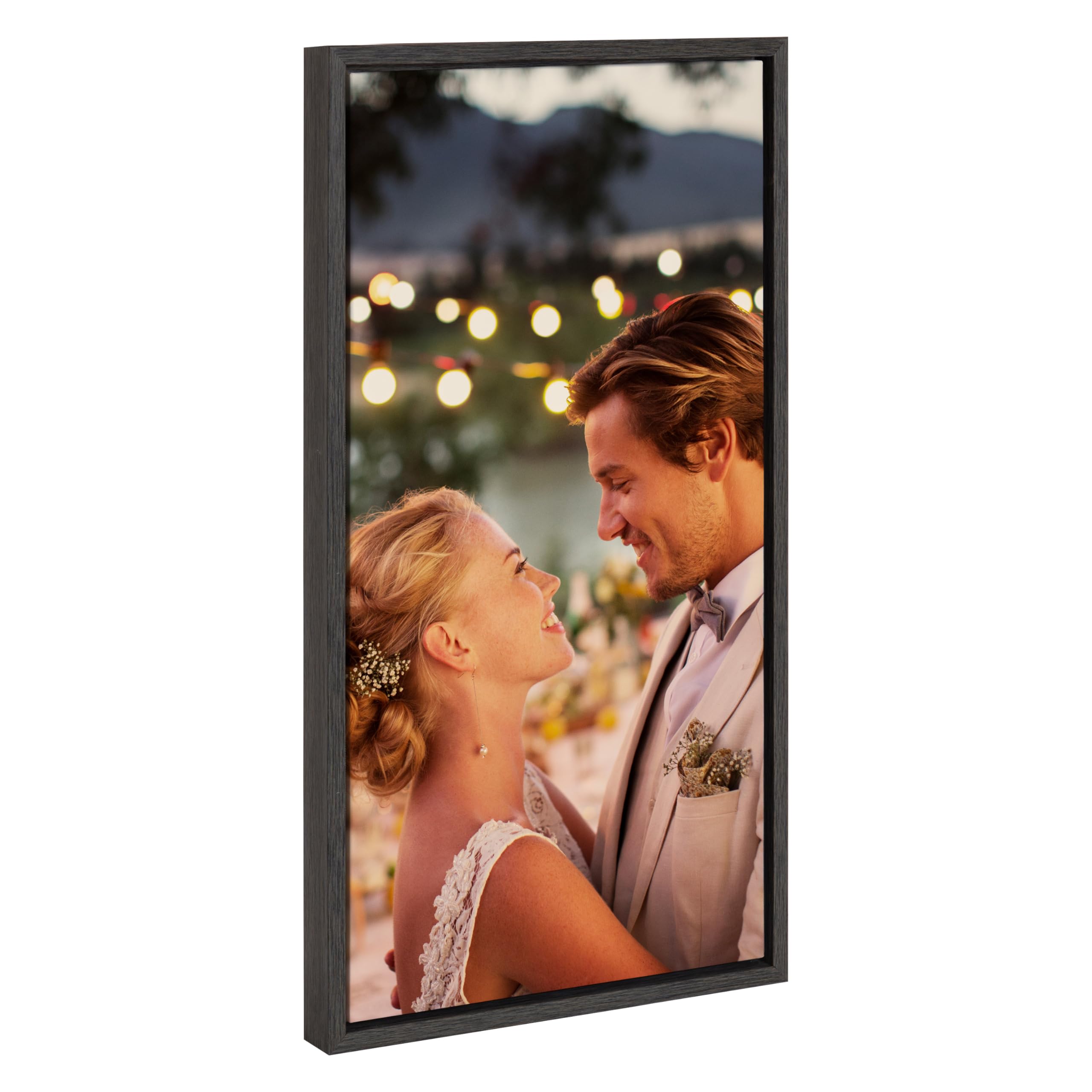 Kate And Laurel Custom Printed Framed Canvas Wall Art, 14X26.5 Dark Gray, Sylvie Personal Canvas Print With Your Photos For Livi