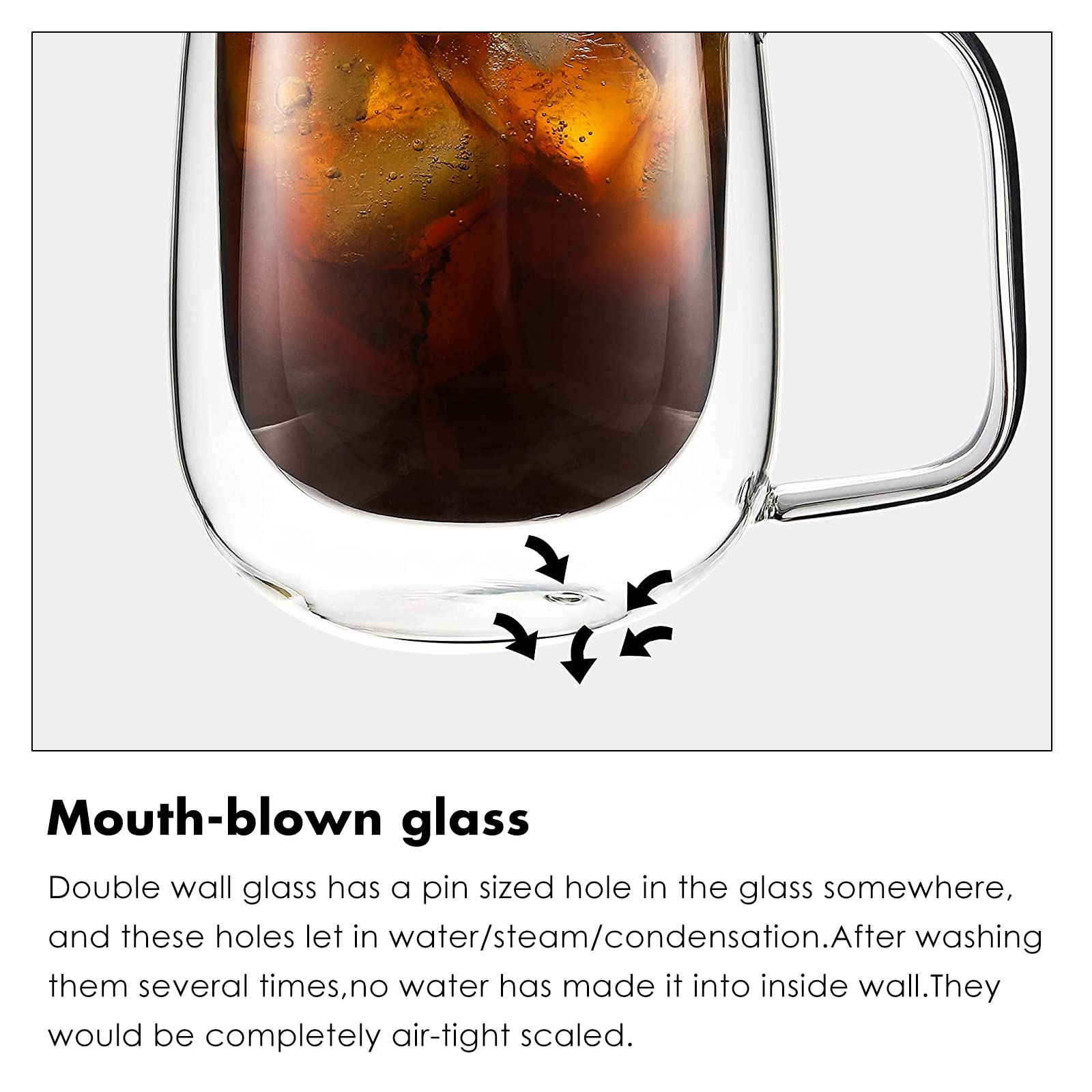 Vzaahu Double Wall Coffee Mugs With Handle [2-Pack,12 Oz] 360Ml Glasses Espresso Cups Of Heat Resistant Clear Glass Mug Set For