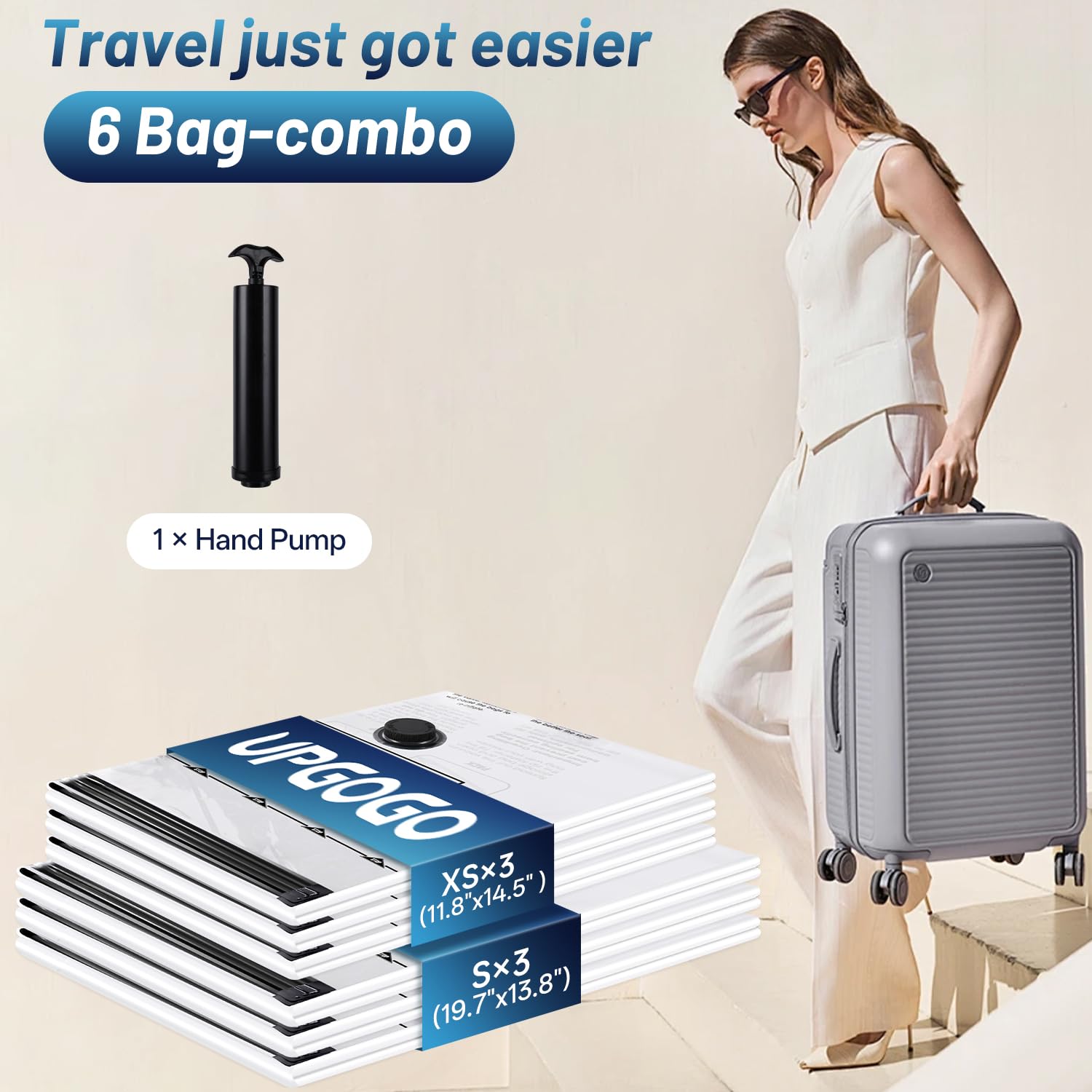 UPGOGO Travel Vacuum Bags for Luggage with Hand Pump,Vacuum Seal Bags for Clothing,Packing Cubes Compression,Cruise Ship and Tra
