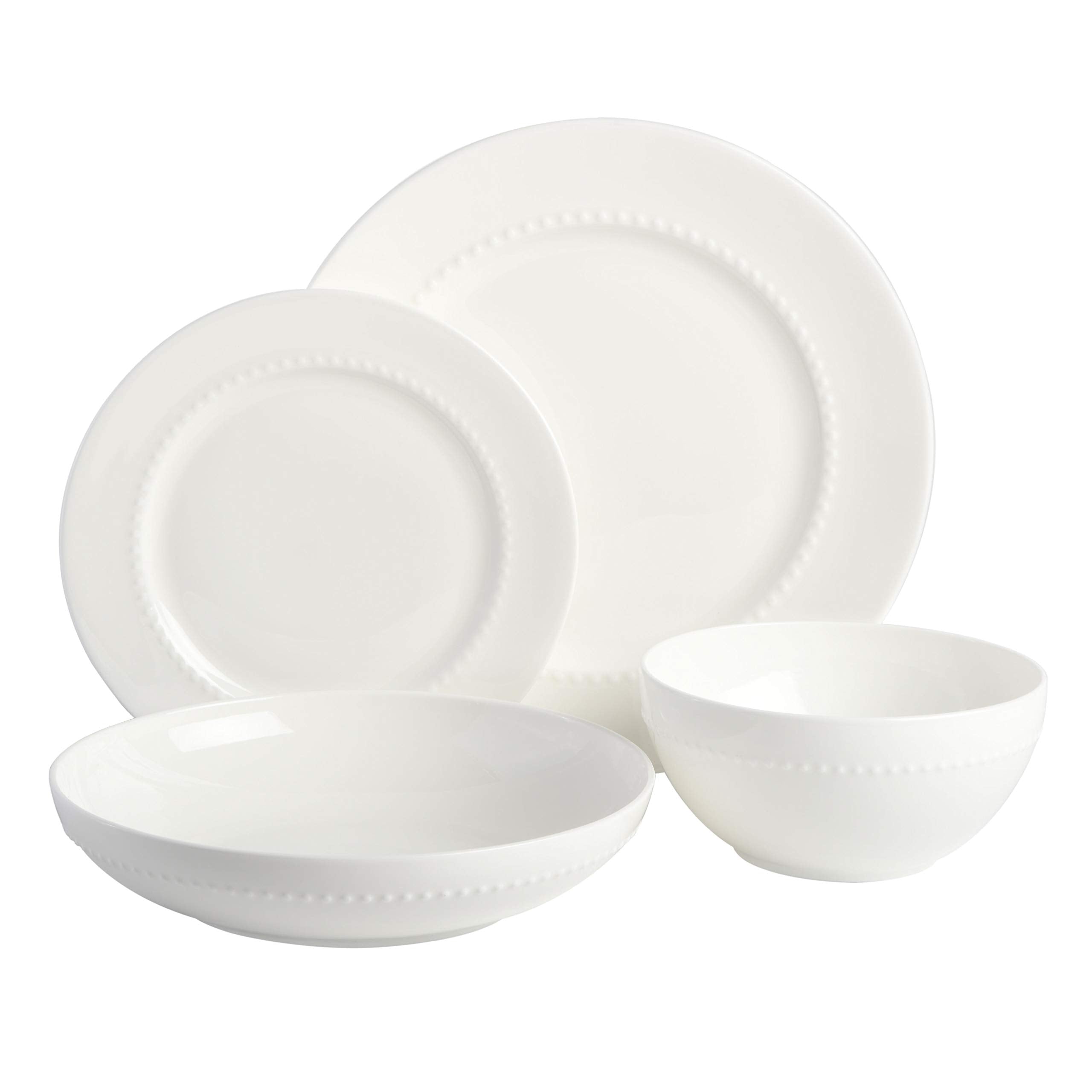 Gibson Elite Embossed Bone China Double Bowl Dinnerware Set, Service for 4 (16pcs), White