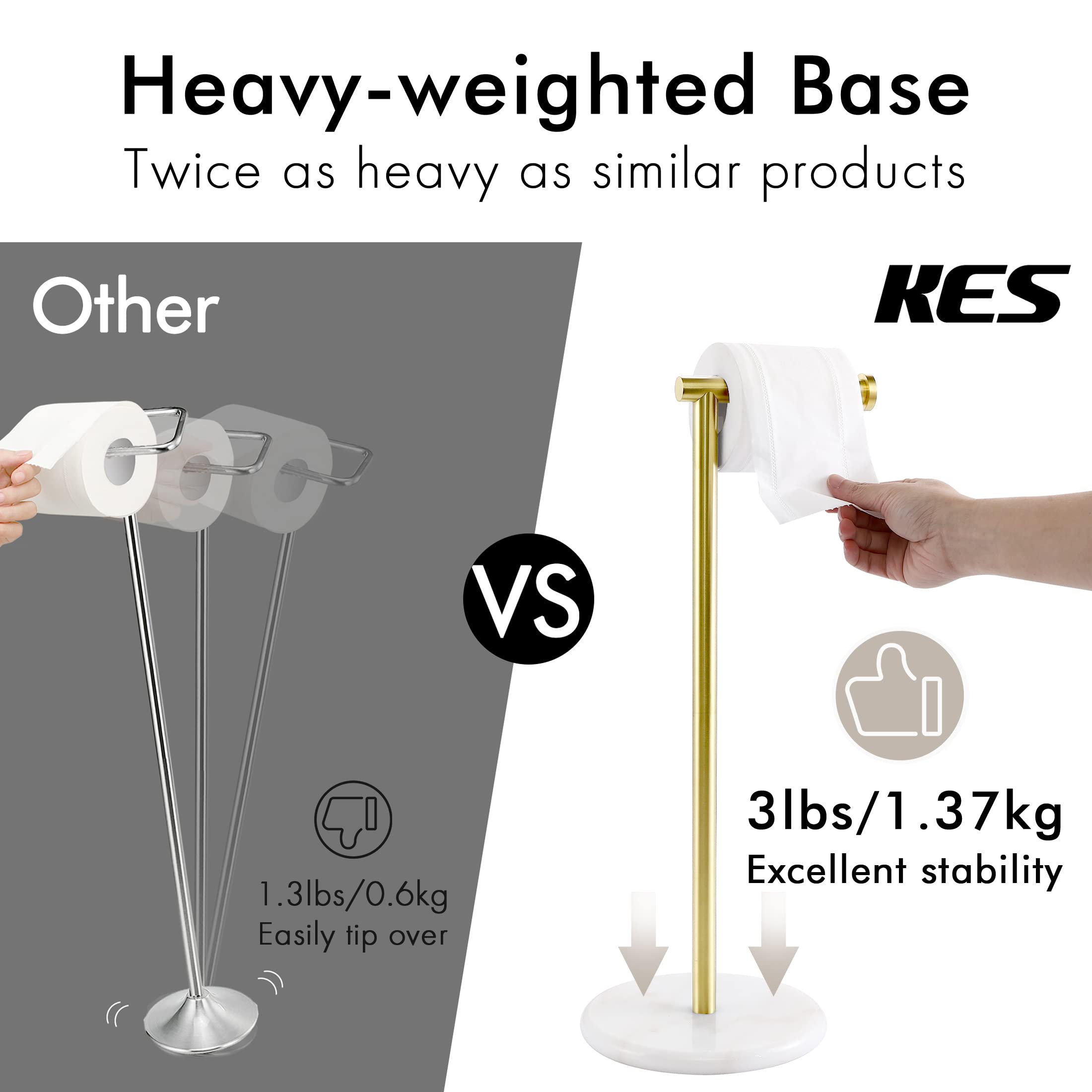 Kes Gold Toilet Paper Holder Stand Tissue Roll Holder With Modern Marble Base, Sus304 Stainless Steel Brushed Gold Finish Bph284