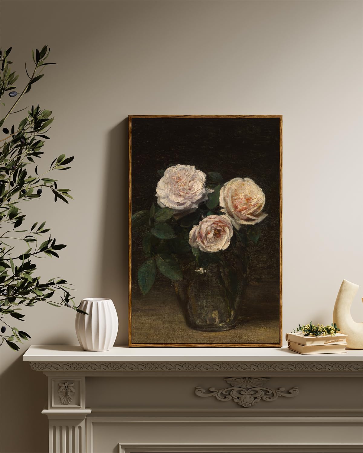 Insimsea Framed Wall Art For Living Room Large Canvas Wall Artroses In Glass Vase Vintage Flower Prints Classical Oil Painting C