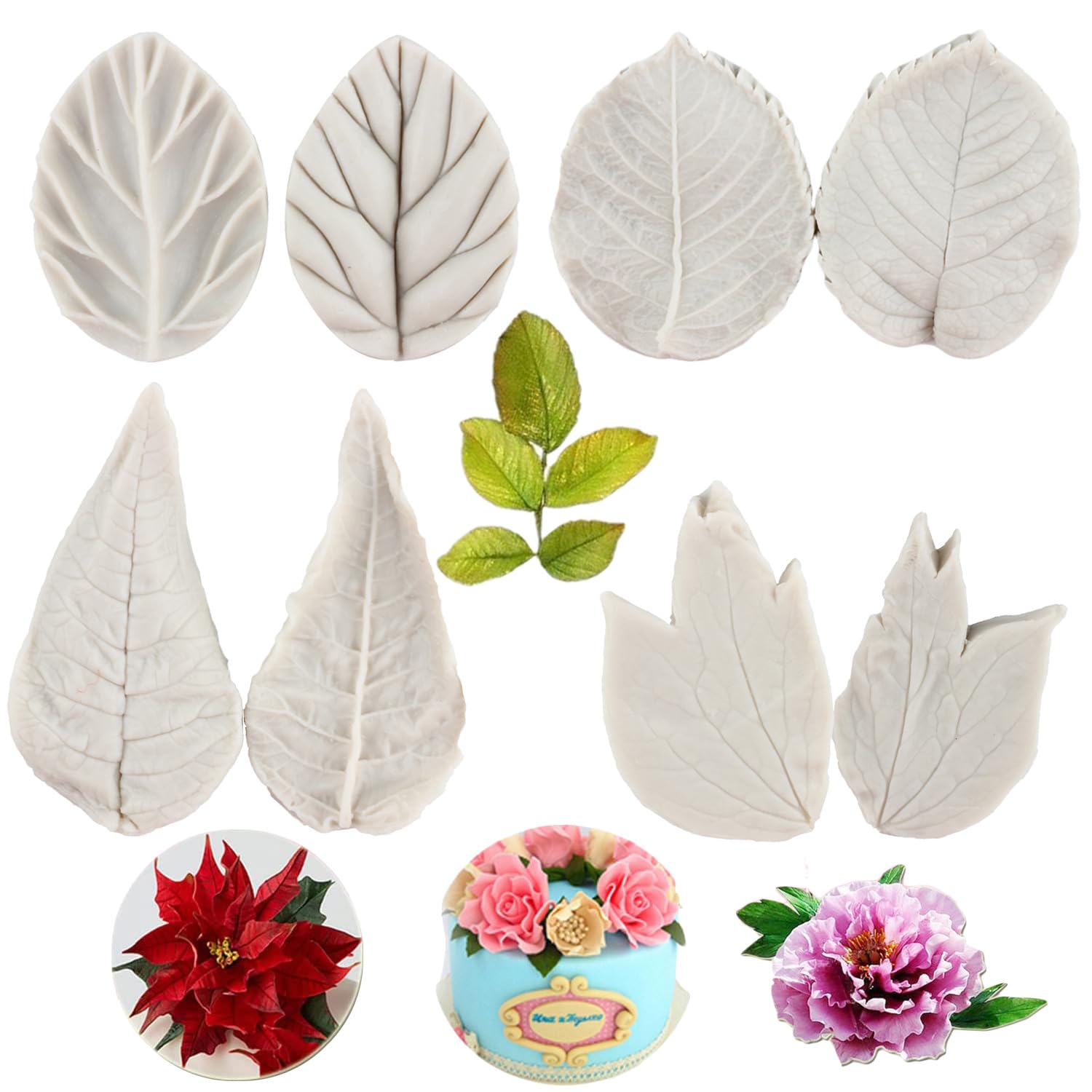Mypracs Gumpaste Leaves Silicone Veining Mold Leaves Veined Fondant Mold Gum Paste Leaf Mold For Sugar Cake Decoration Cupcake T