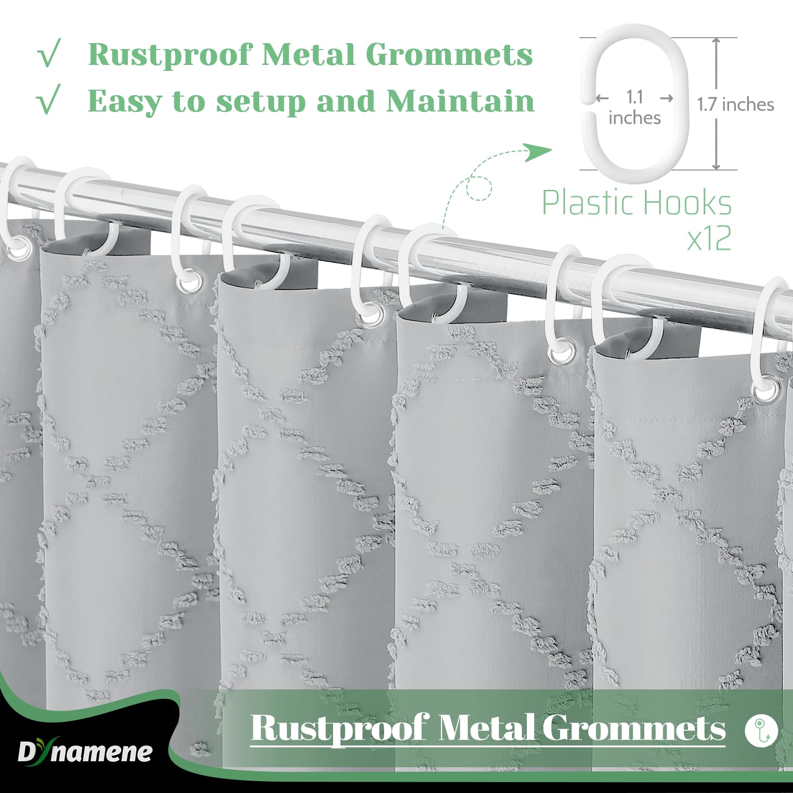 Dynamene Grey Fabric Shower Curtain, Boho Tufted Geometric Striped Tassel Shower Curtain For Bathroom, Shabby Chic Textured Mode