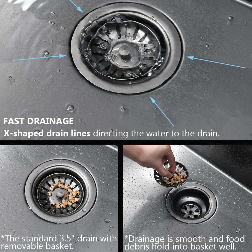 Jshozzy 33 Inch Black Drop In Kitchen Sink, 33 X 19 Drop In Kitchen Sink Single Bowl Topmount Kitchen Sinks 16 Gauge Stainless S