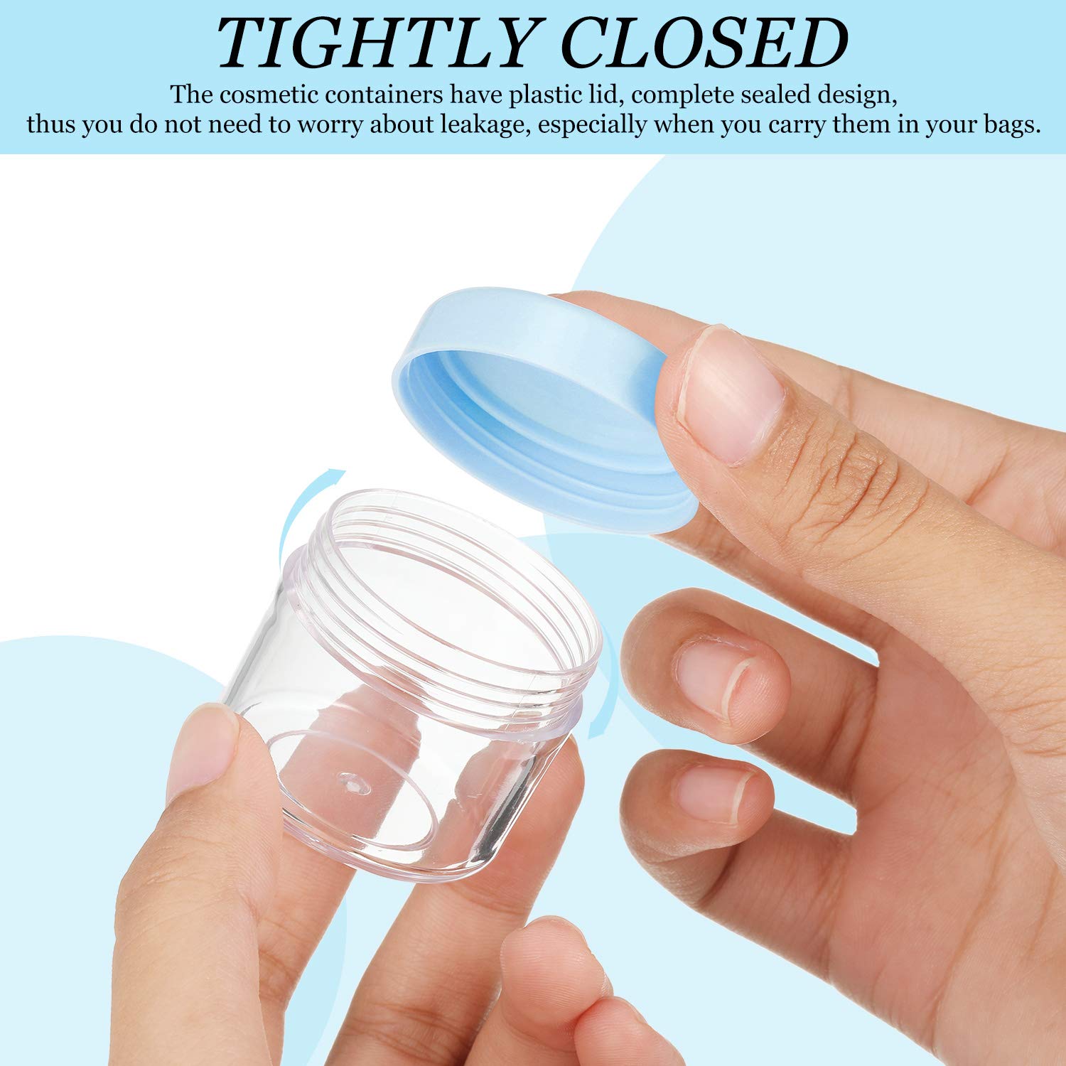 20 Pieces Round Pot Jars Plastic Cosmetic Containers Set With Lid For Liquid Creams Sample, 20 Ml/ 0.7 Oz (Blue Lid)