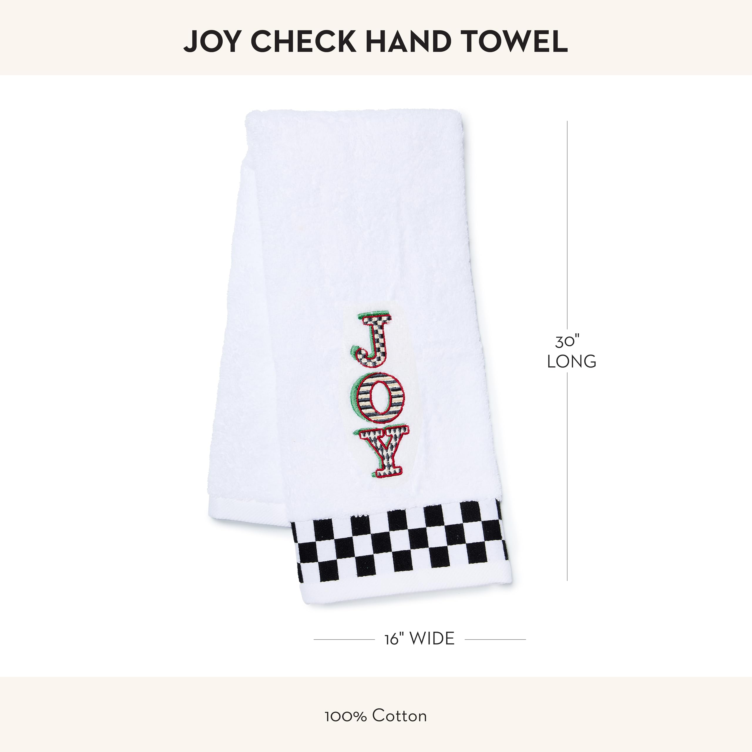 Mackenzie-Childs Cotton Hand Towel, Cute Decorative Hand Towel For Bathroom Or Kitchen, Joy Check
