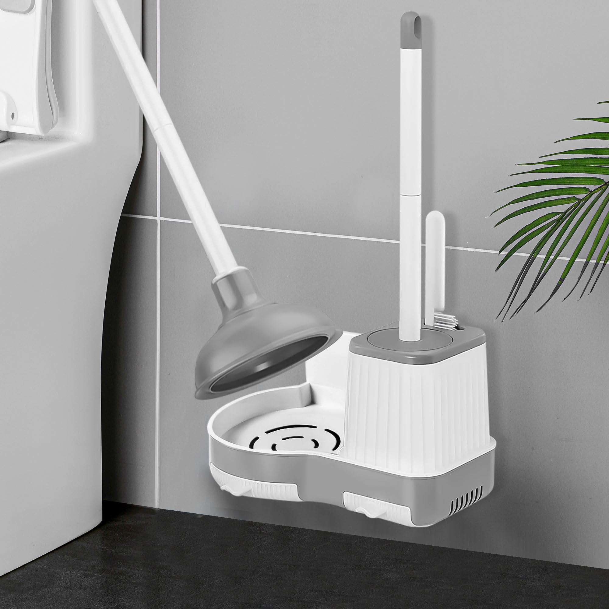 Silkyhose Toilet Brush And Plunger Bathroom Cleaning Tools Combo,3 In 1 Toilet Bowl Brush And Plunger Wall Mounted Household Bat