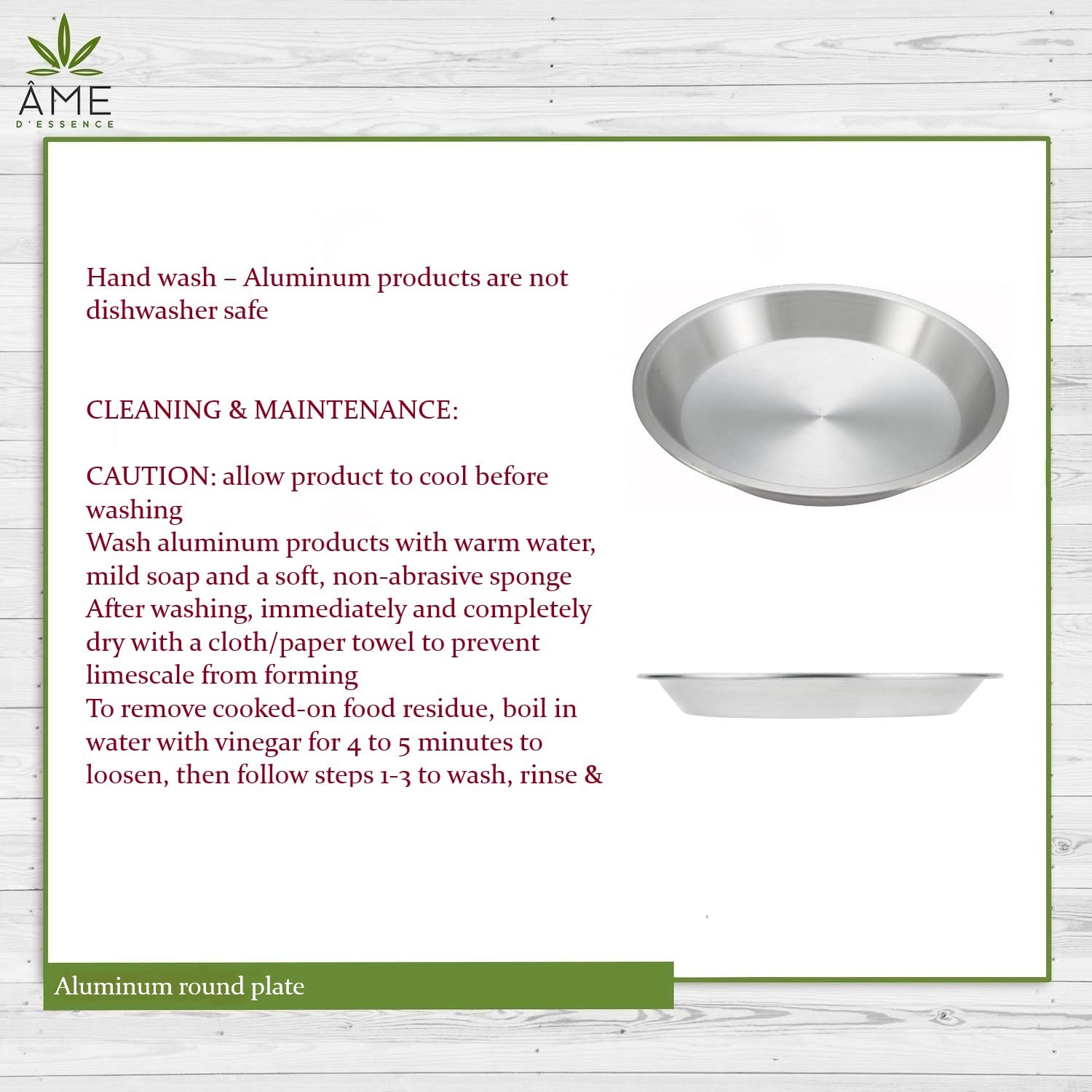 AME D'ESSENCE Aluminum Pie Pan, 12" Round, Commercial Grade, Silver