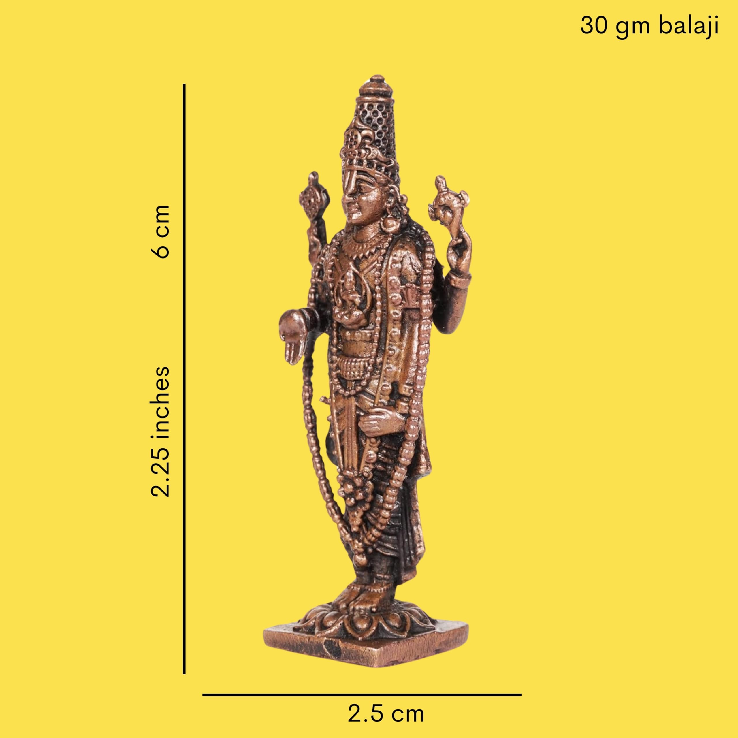 Copper Idols India - By Bhimonee Decor , 2.25 inches, Handmade Copper Balaji Idol Spl, 30 Grams, Patina Antique Finish, Pack of