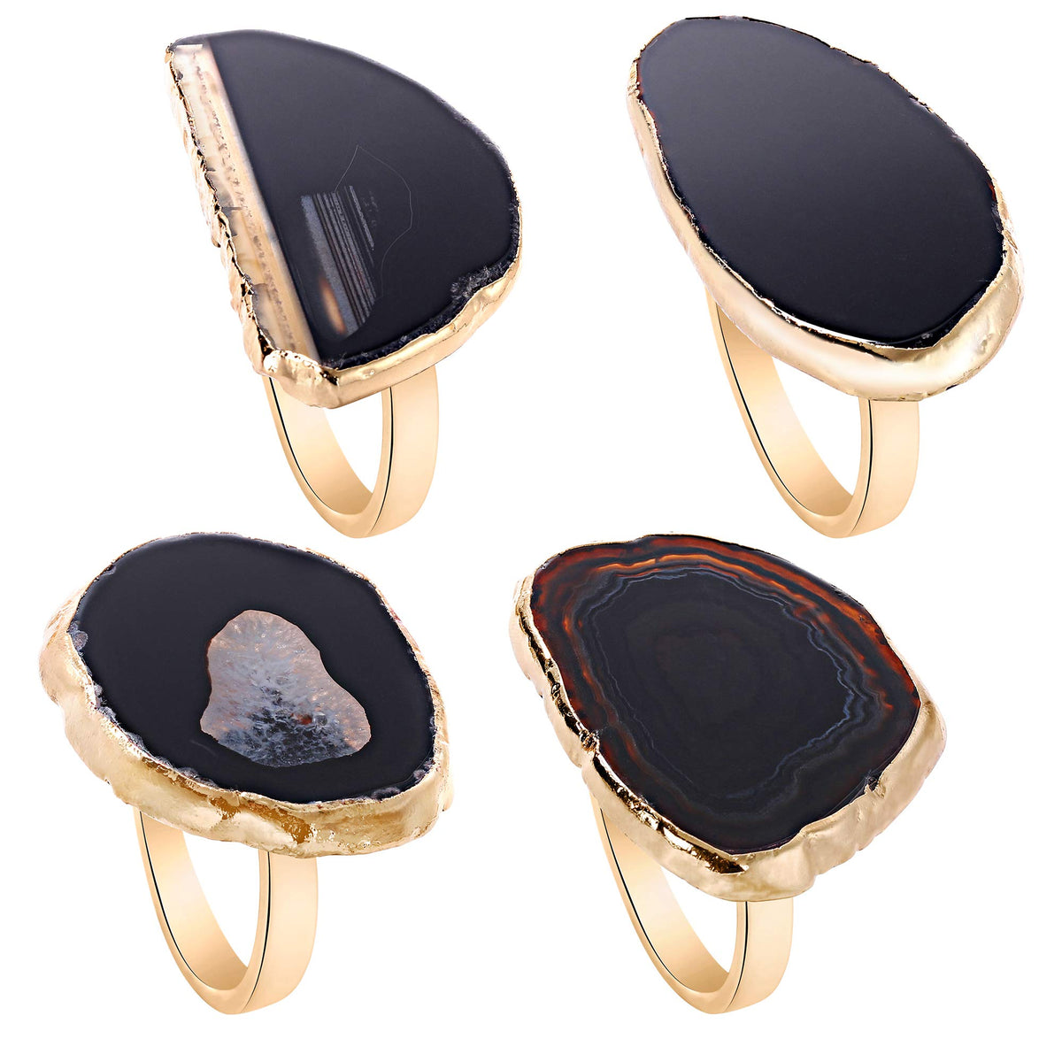Gold Napkin Rings Set Of 4, Natural Agate Slice Christmas Black Napkin Ring Dinner Table Decor For Parties Wedding Holidays Than