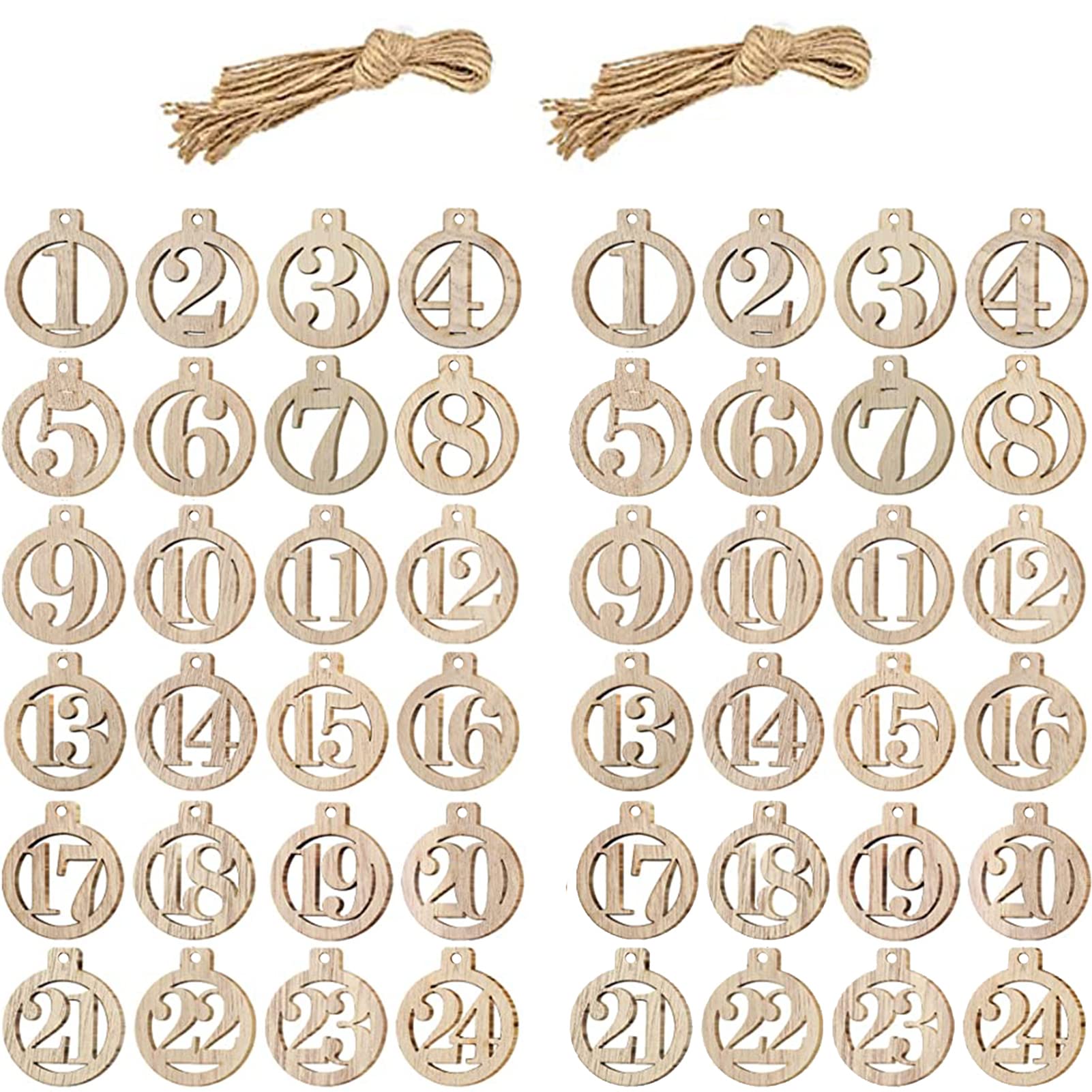 HERZWILD 48Pcs 1 to 24 Christmas Numbers Wooden Advent Calendar Countdown Advent Calendar Wooden DIY Crafts Gift Tags Christmas 