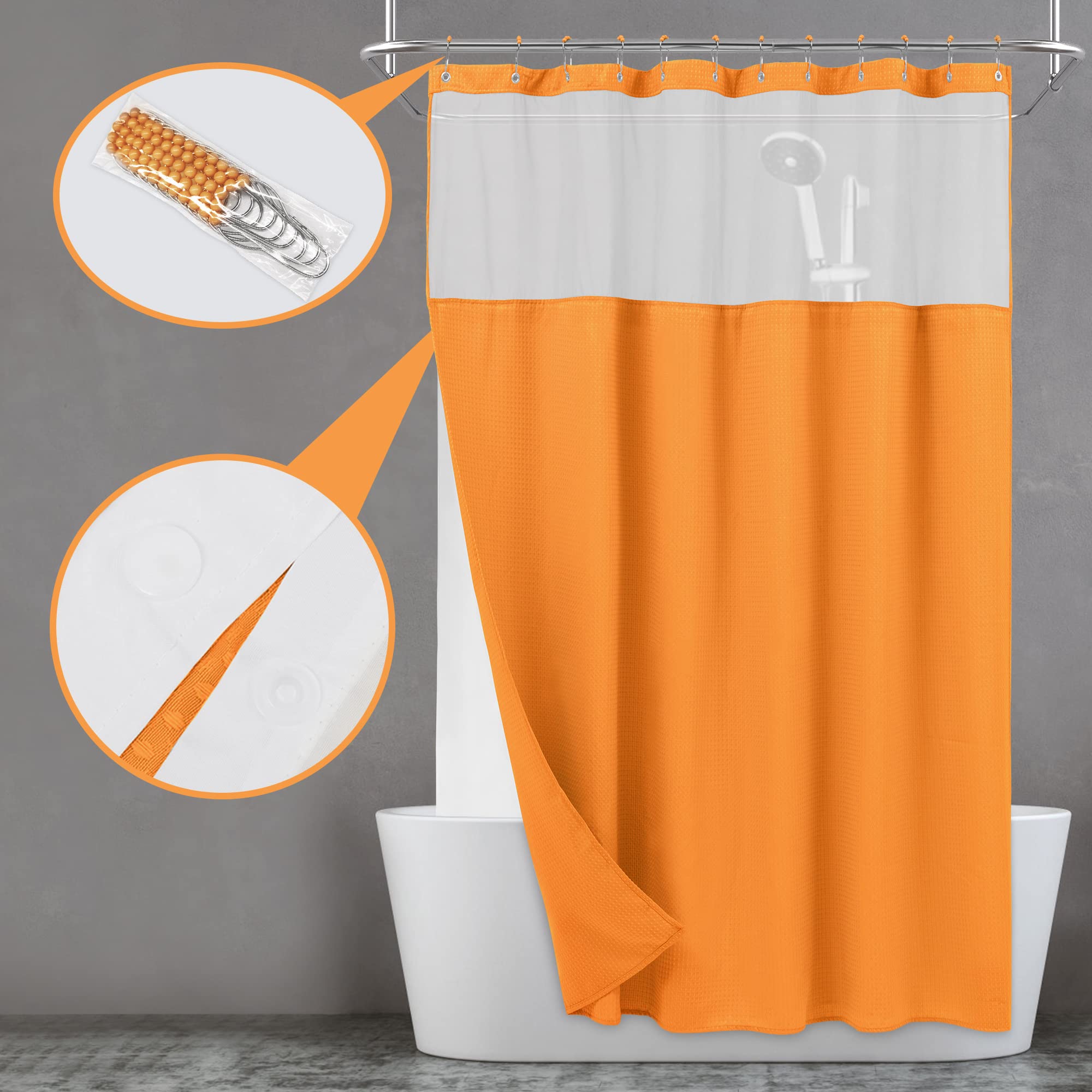 N&Y Home Waffle Weave Shower Curtain With Snap-In Fabric Liner & 12 Metal Hooks Set - Hotel Style, Waterproof & Washable, Heavyw