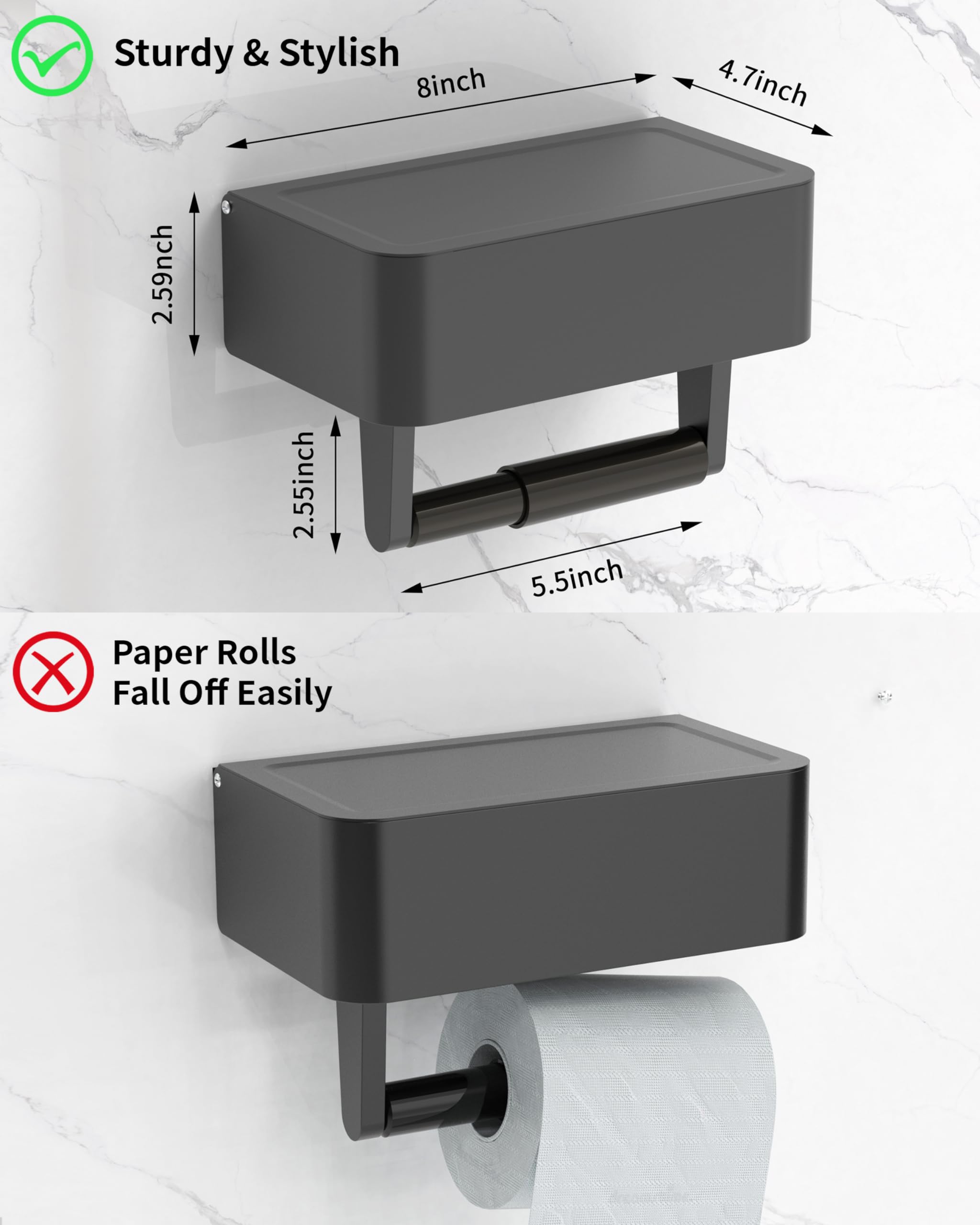 Wzkaly Toilet Paper Holder With Shelf - Flushable Wipes Dispenser & Storage Fits Any Bathroom, Keep Your Wet Wipes Hidden - Stai