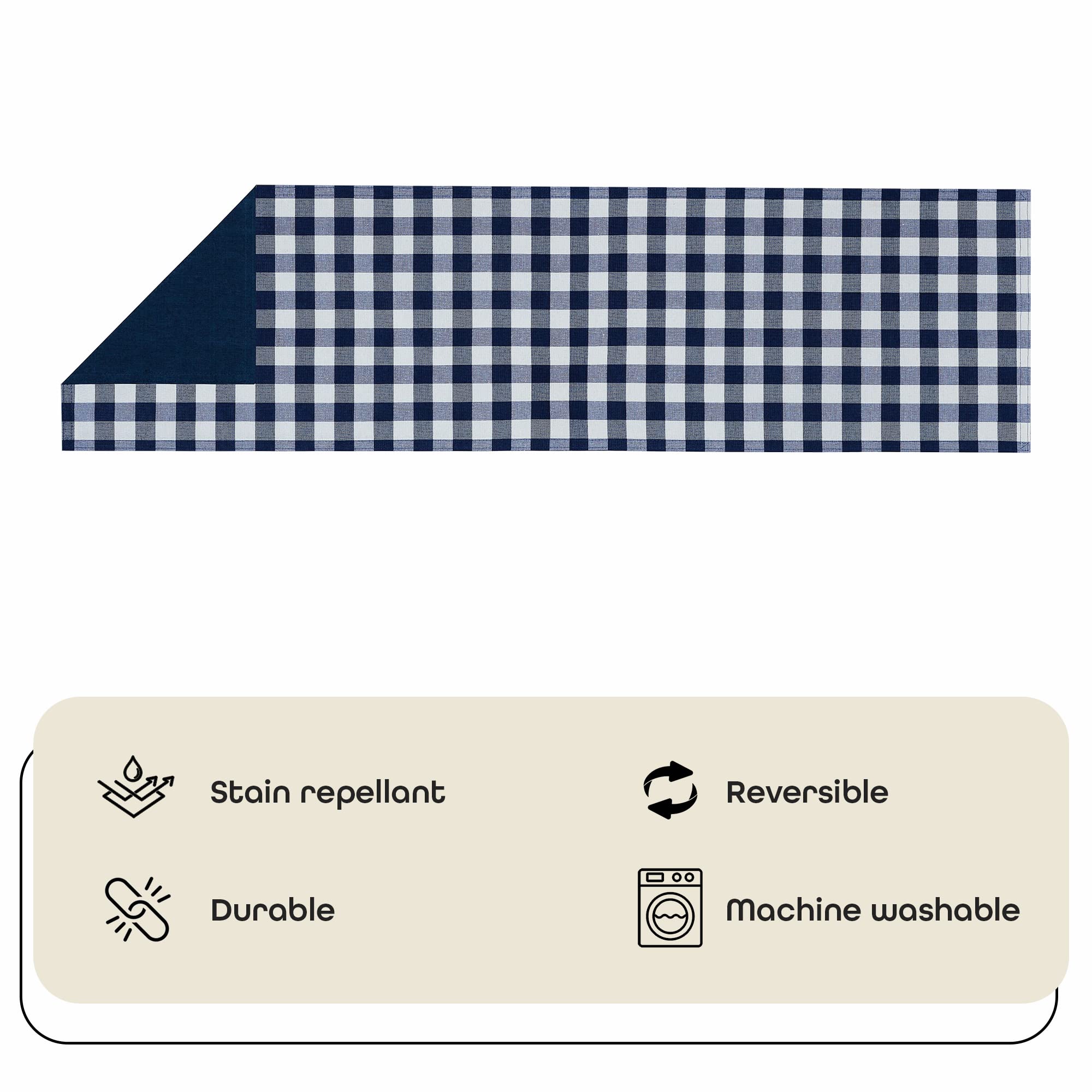 Buffalo Check Plaid Table Runner, Navy - 13'' X 36'' - Premium & Durable Checkered Tablecloth Is Reversible For Solid Colors - W
