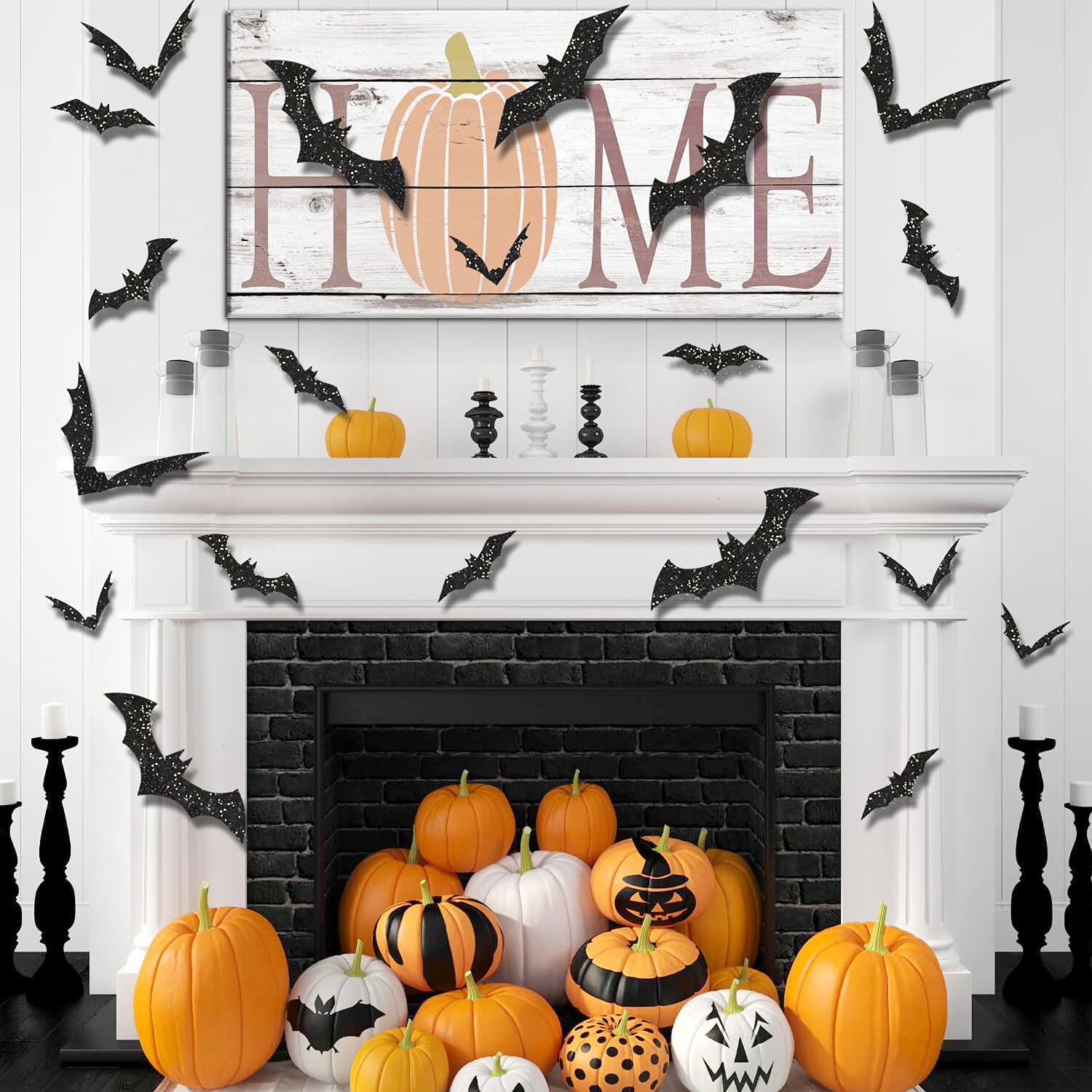 Kimober 144Pcs Halloween Bats Wall Decor,Glittery 3D Bat Wall Decal Stickers For Halloween Party Indoor Outdoor Supplies