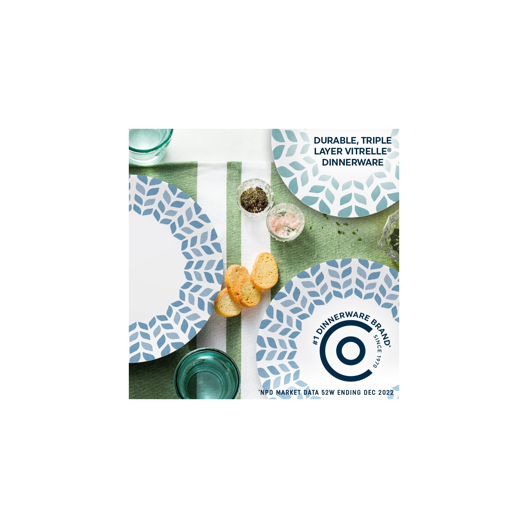 Corelle Vitrelle 12-Piece Glass Dinnerware Set Service for 4, 10.25'' Dinner Plates, 8.5'' Salad Plates, 18-Oz Soup Cereal Bowls