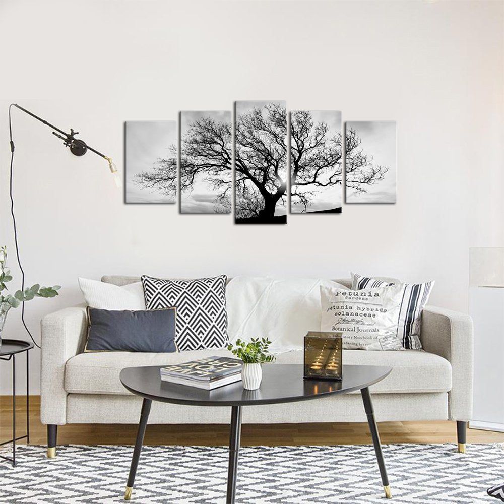 Levvarts Black And White Tree Canvas Wall Art Great Sunset Shot Pictures Print On Canvas Nature Winter Landscape Painting Modern
