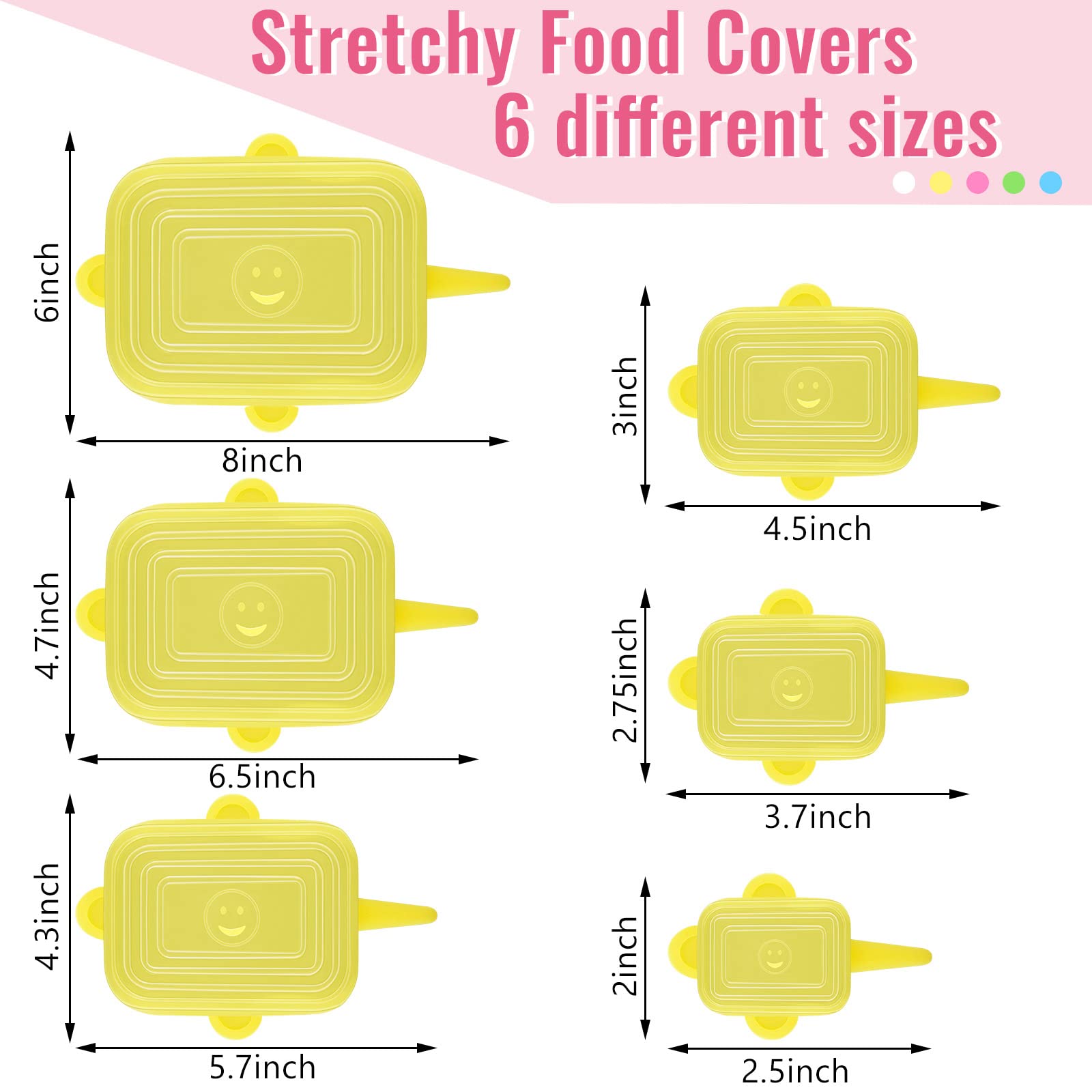 30 Pieces Silicone Stretch Lids Rectangle Reusable Silicone Lids Microwave Cover For Food Storage 6 Different Sizes For Square A