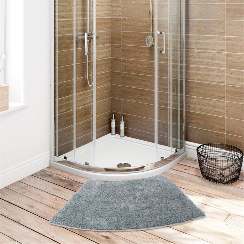 Seavish Luxury Grey Shag Curved Bath Rug, 18 X 30 Inch Non Slip Microfiber Soft Absorbent Fanned Shower Mats Washable Bathroom R