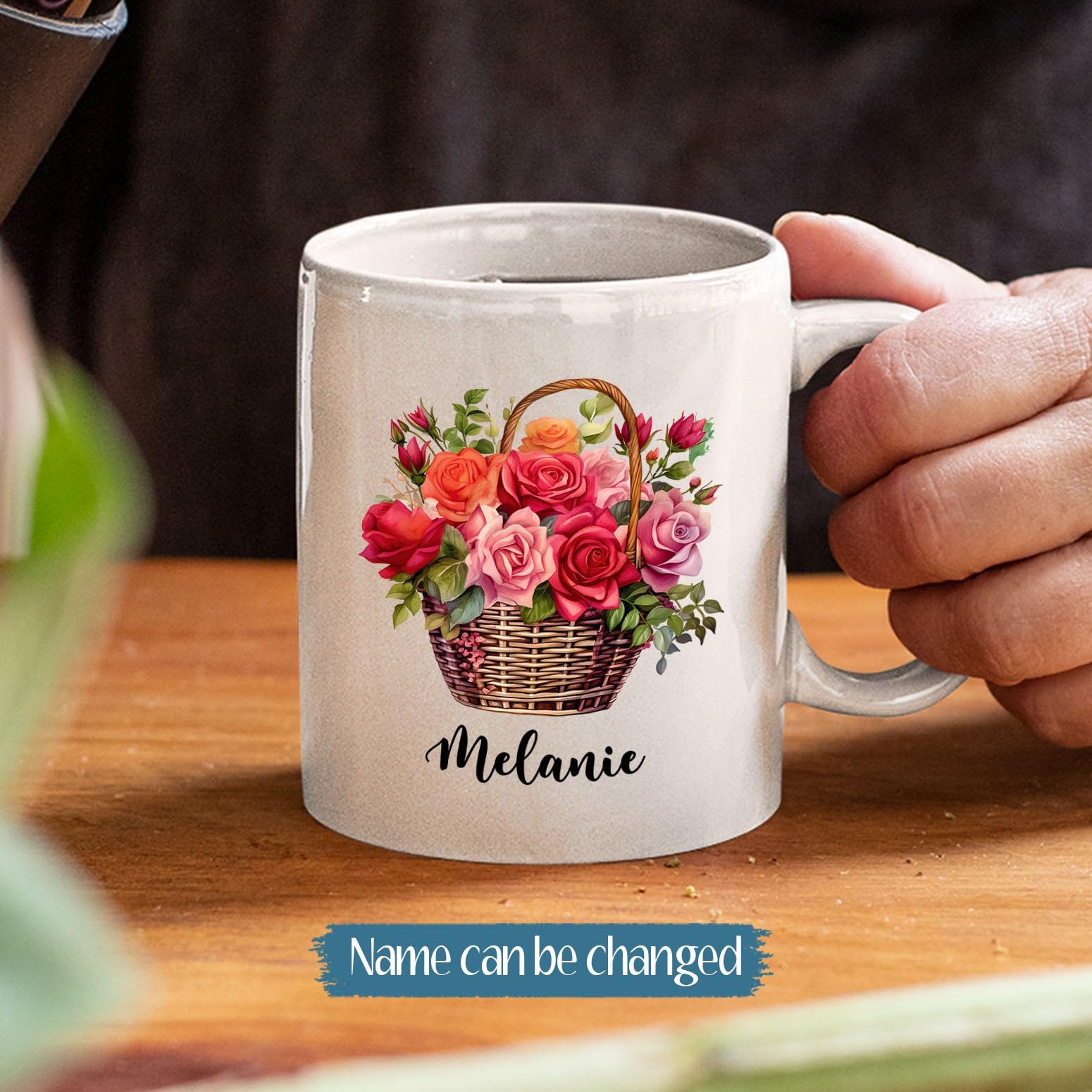 Custom Rose Gift, Customized Rose Coffee Mug Present, Roses Tea Cup, Personalized Flowers Ceramic Cup with Name, Floral Lover Mu