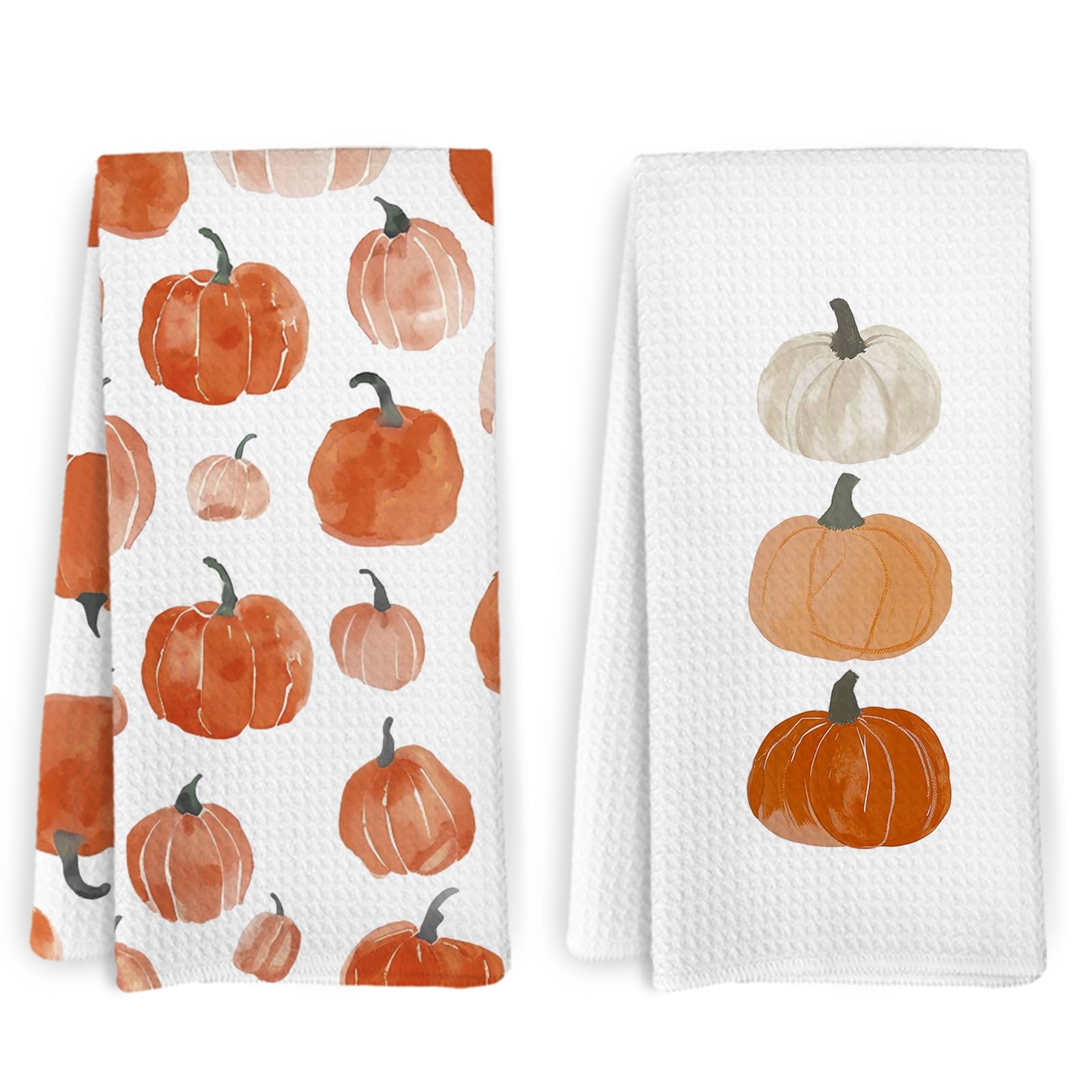 KFXHANGD Fall Pumpkin Decor Kitchen Towels and Dishcloths Set of 2, Fall Thanksgiving Day Hand Dish Towel, Farmhouse Autumn Pump