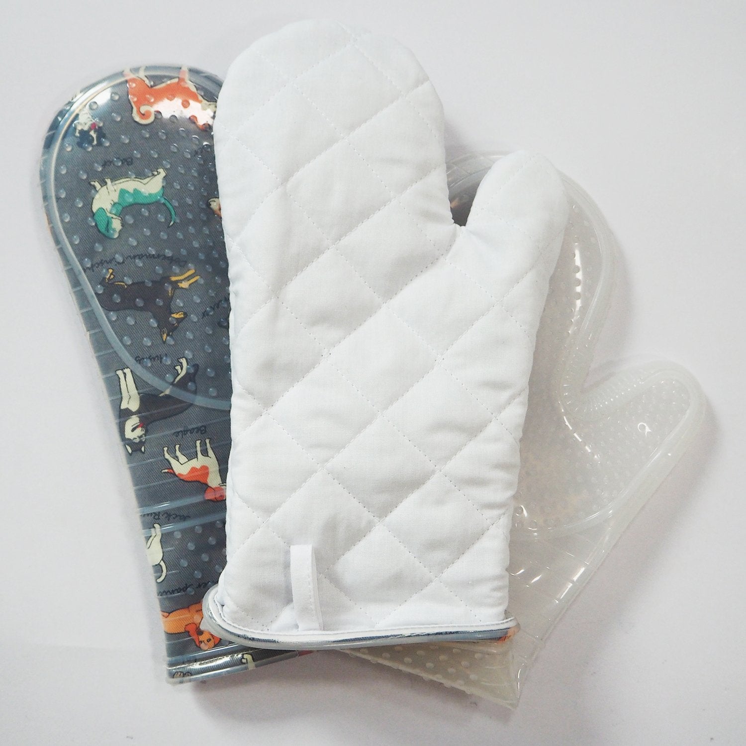 Oven Mitts Set Of 2 With Transparent Clear Silicone Shell And Nice Dog Printing Cotton Lining, Heat Resistant To 500 F Kitchen O