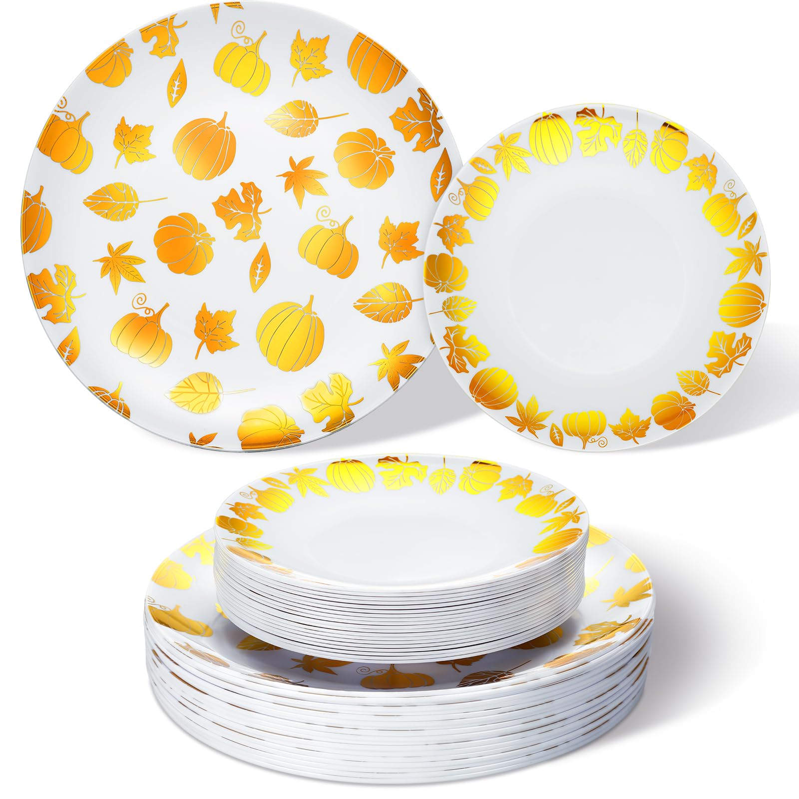 Suclain 60 Pcs Thanksgiving Party Disposable Plastic Plates Gold Fall Bridal Baby Shower Party Decoration Serves as 30 10.25 D