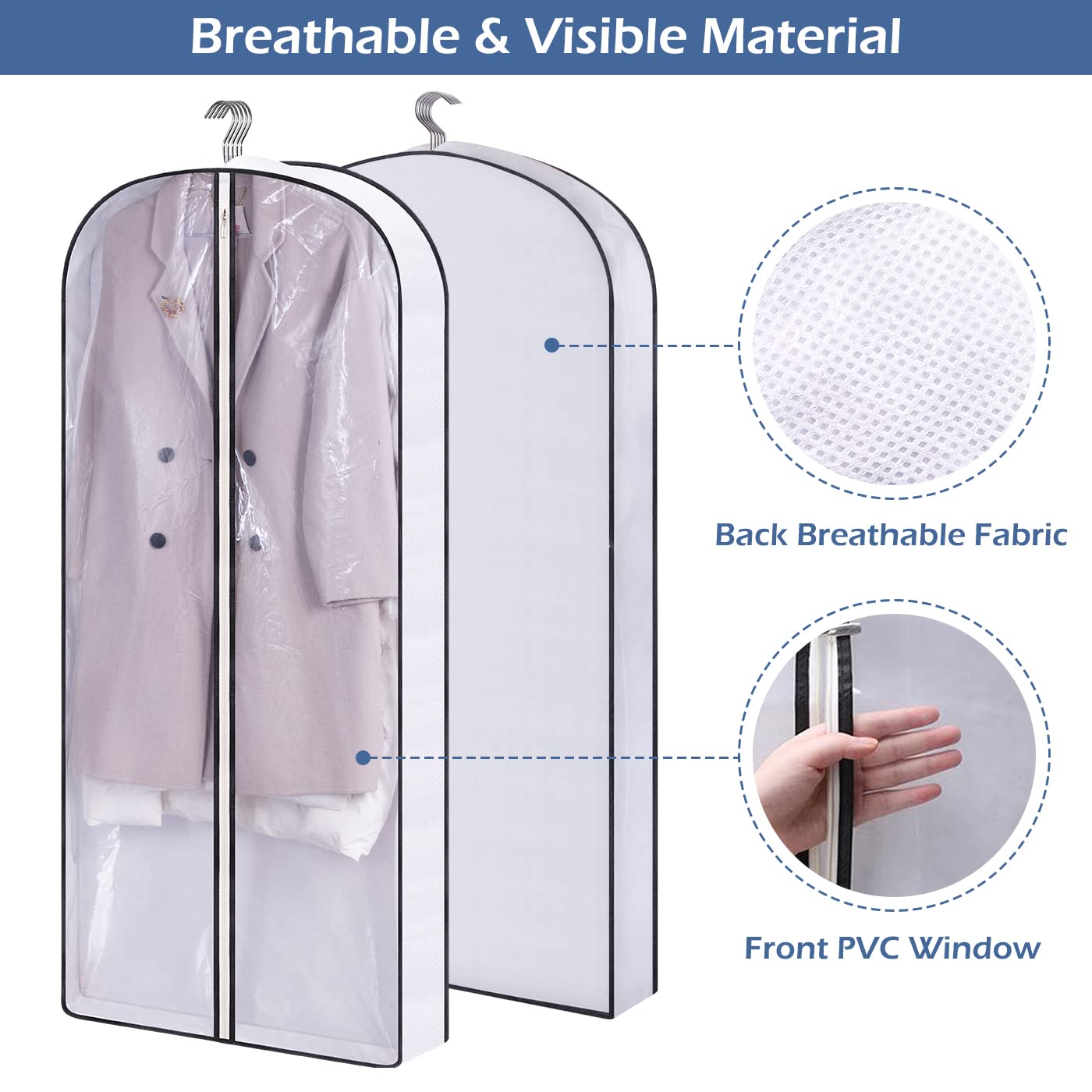 Sleeping Lamb 50'' Clear Garment Bags For Hanging Clothes Storage 4'' Gussetes Dress Bags For Closet Storage Coat Cover For Suit