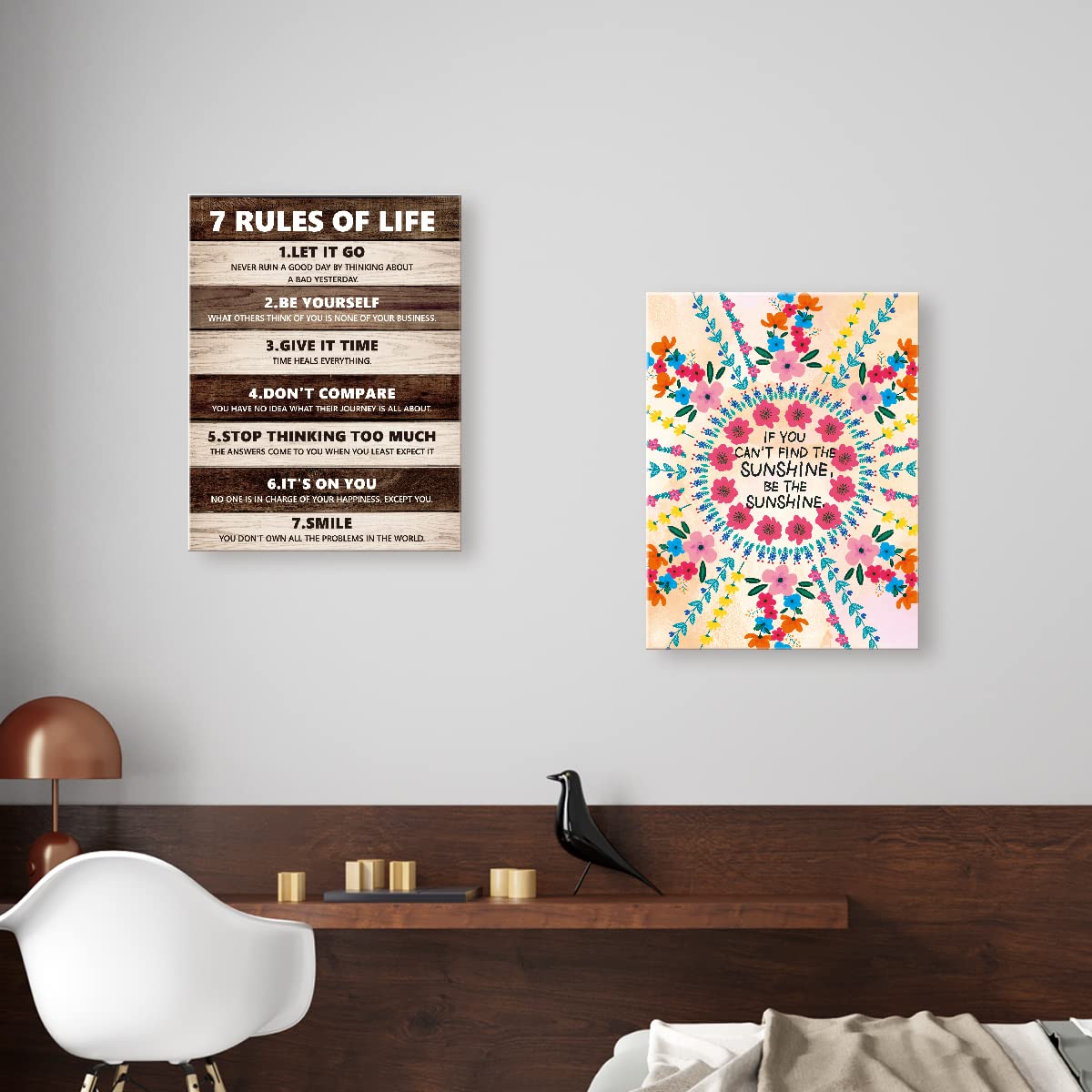 If You Can'T Find The Sunshine Be The Sunshine Inspirational Canvas Framed Wall, Cute Colorful Flowers Motivational Canvas Frame
