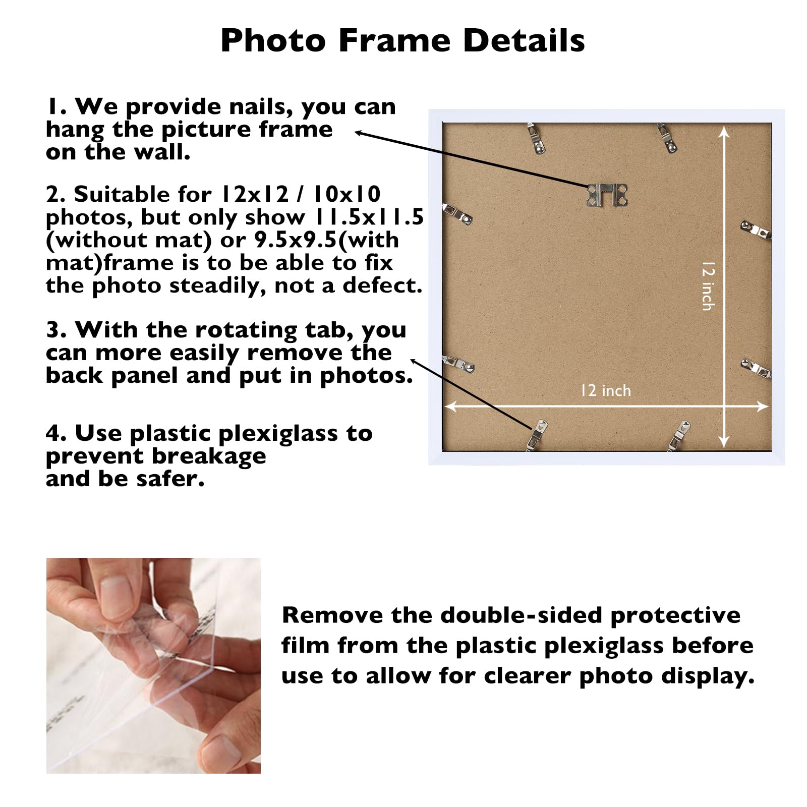 JCJMY 12x12 Picture Frame Set of 3 White with 10x10 Mat for 30 x 30cm Diamond Art Painting, Display Photo 12 x 12 Without Mat, W