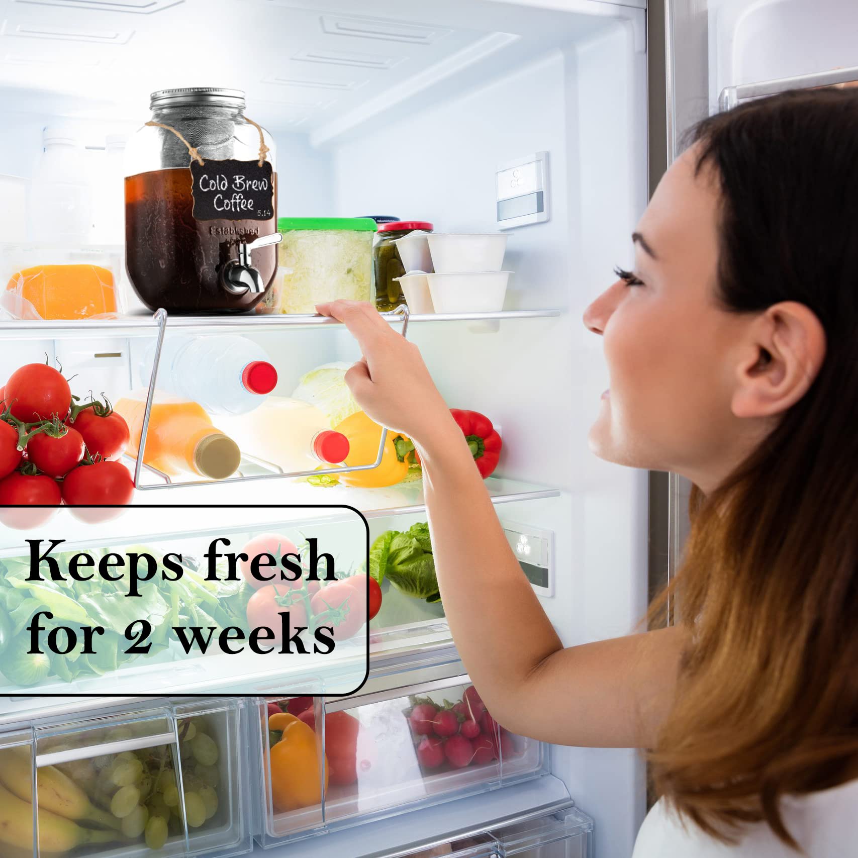 1 Gallon Cold Brew Coffee Maker - 3Rd Generation Fine Mesh Filter - Stainless Steel Spigot - Extra Thick Large Glass Mason Jar D