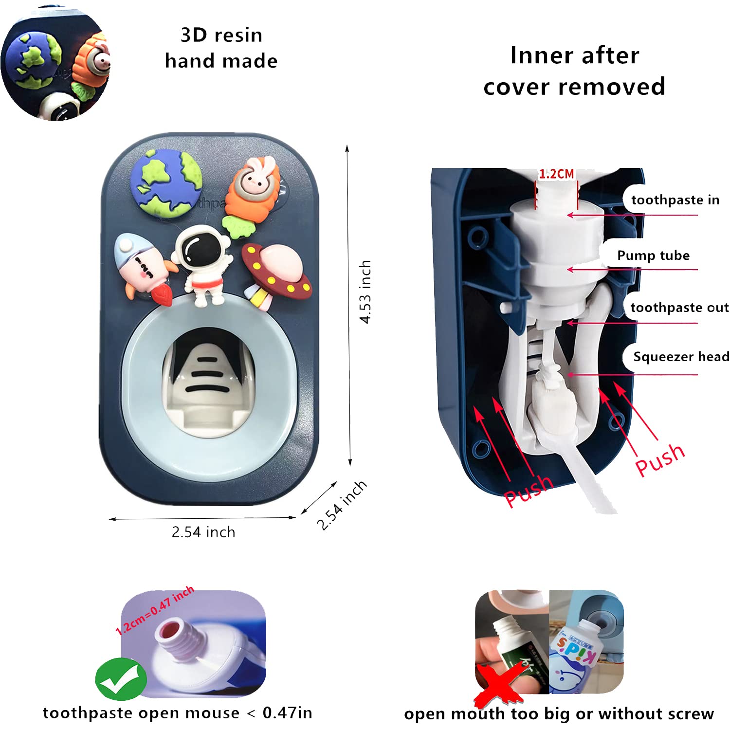 Automatic Kid Toothpaste Dispenser Wall Mounted for Bathroom Toothpaste Squeezer for Kids & Family Shower by Mr. Thumbs (2pc Astronaut& Unicorn)