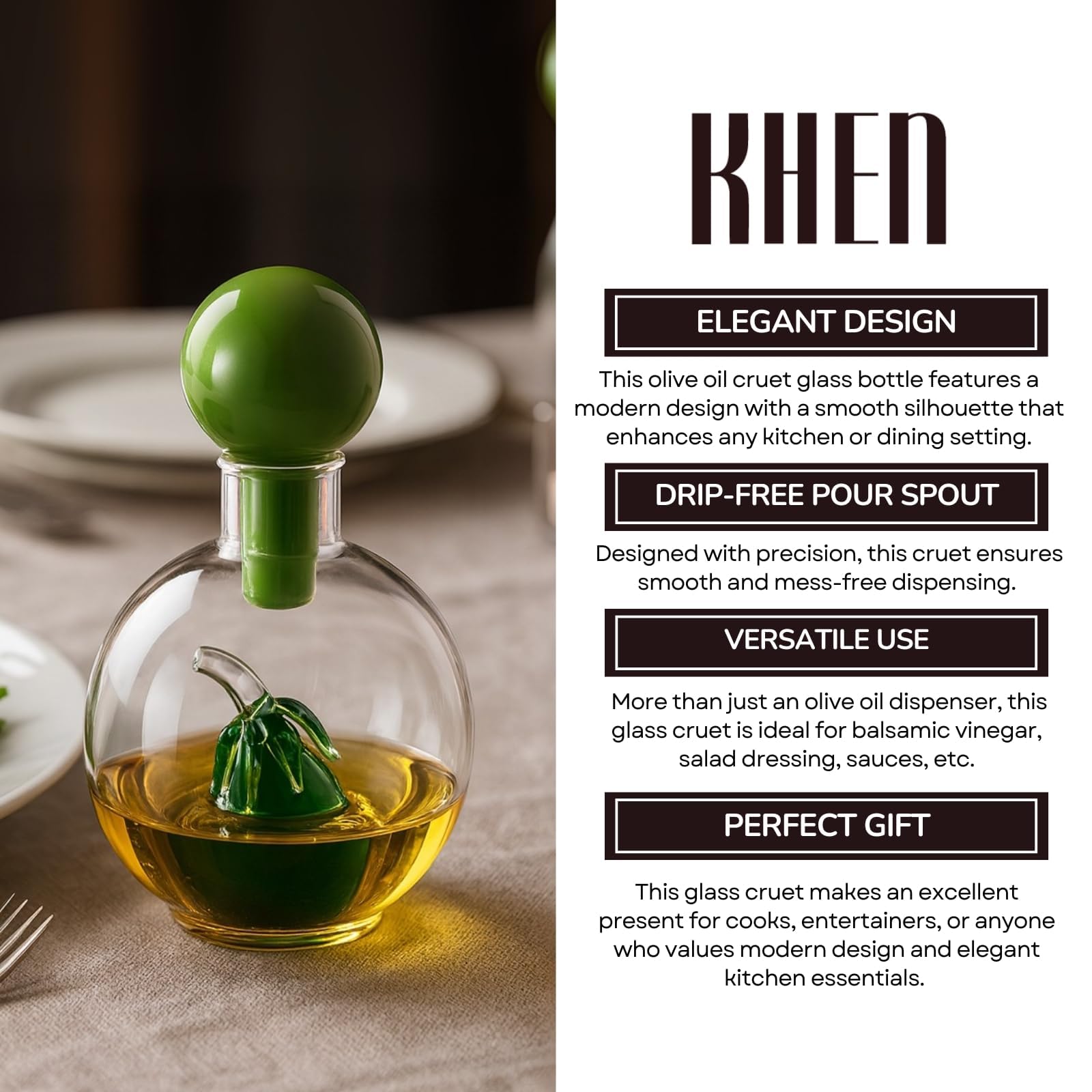 Premium Italian Design Oil Dispenser – 10oz Borosilicate Glass Carafe