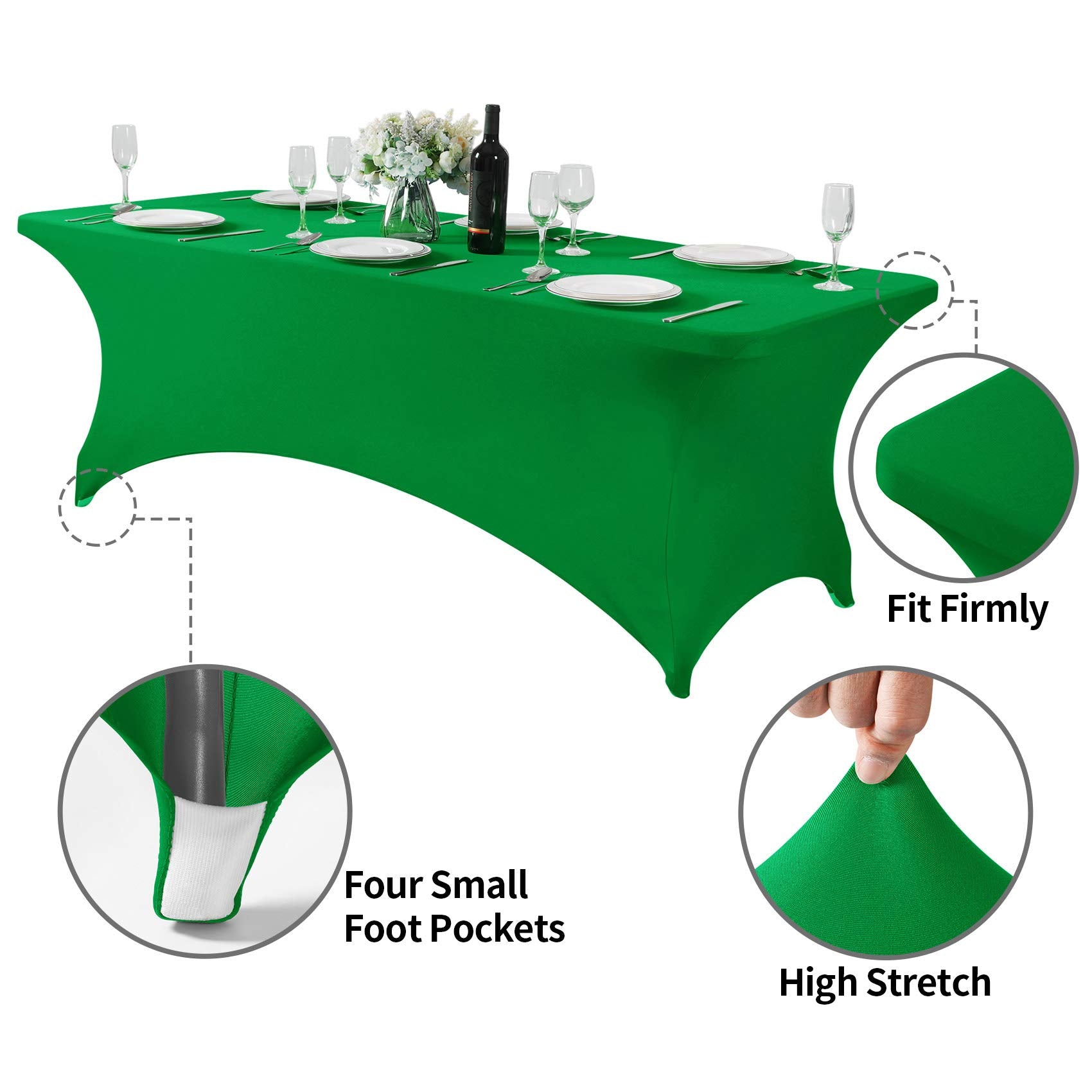 Hezuzo Spandex Table Cover For 8Ft Table Universal Fitted Stretch Tablecloth For Party, Banquet, Wedding And Events-Emerald