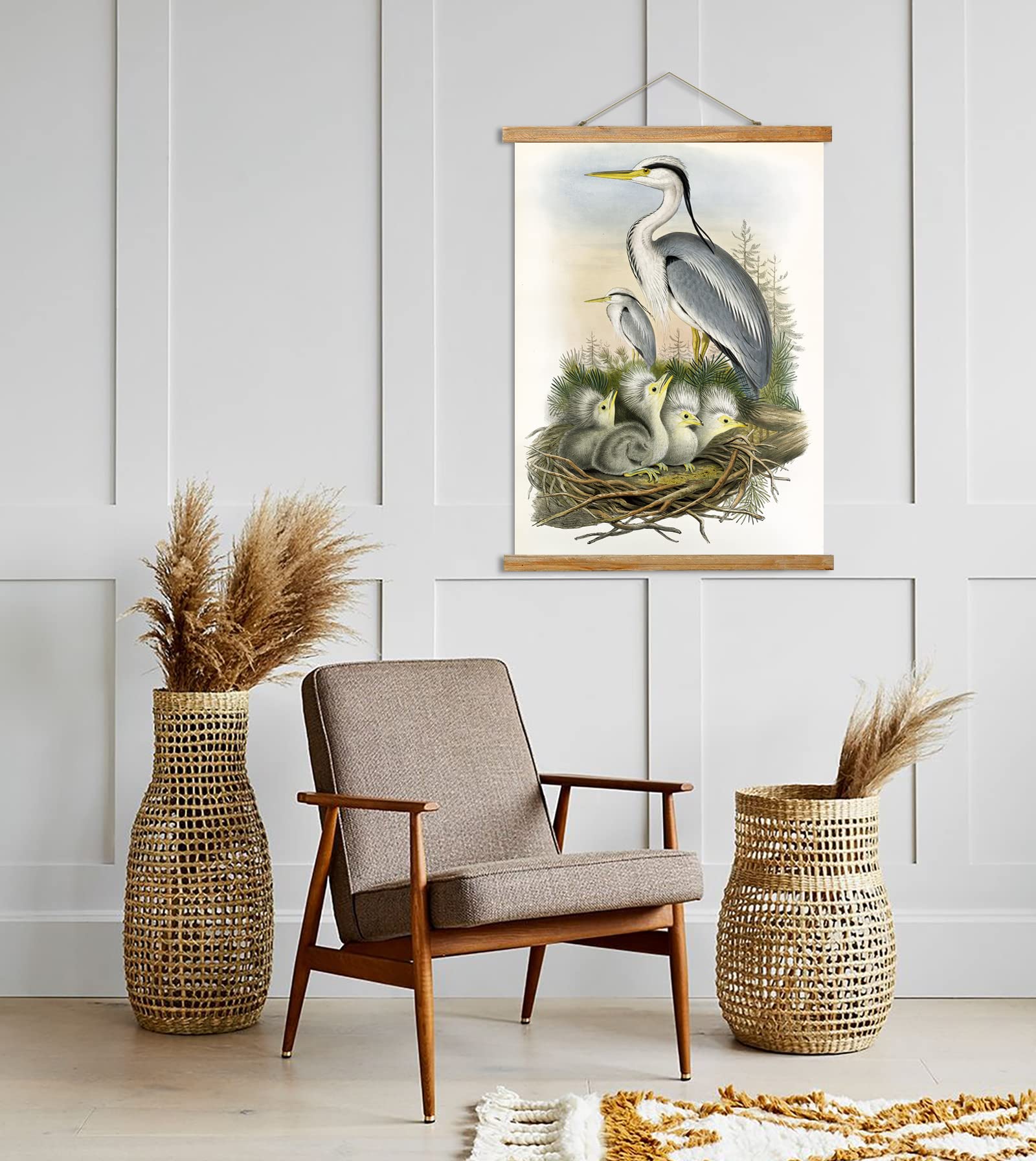 Vintage Waterbird Poster, Rustic Room Aesthetic, Retro Wall Art Prints Without Fading, Printed On Linen With Wood Frames, Ready