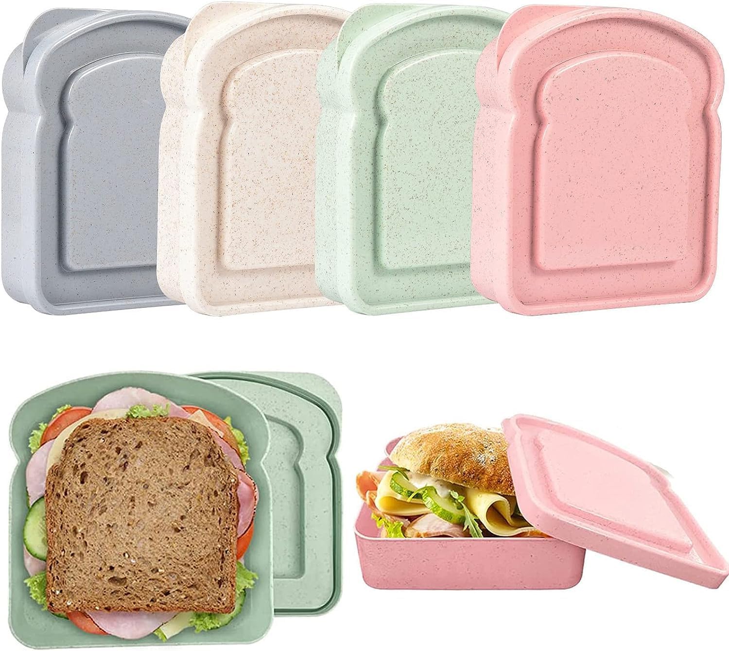 NADUSEP Sandwich Containers, Sandwich Containers for Lunch Boxes Plastic Toast Shape Food Storage Sandwich Box with Lid, BPA Fre