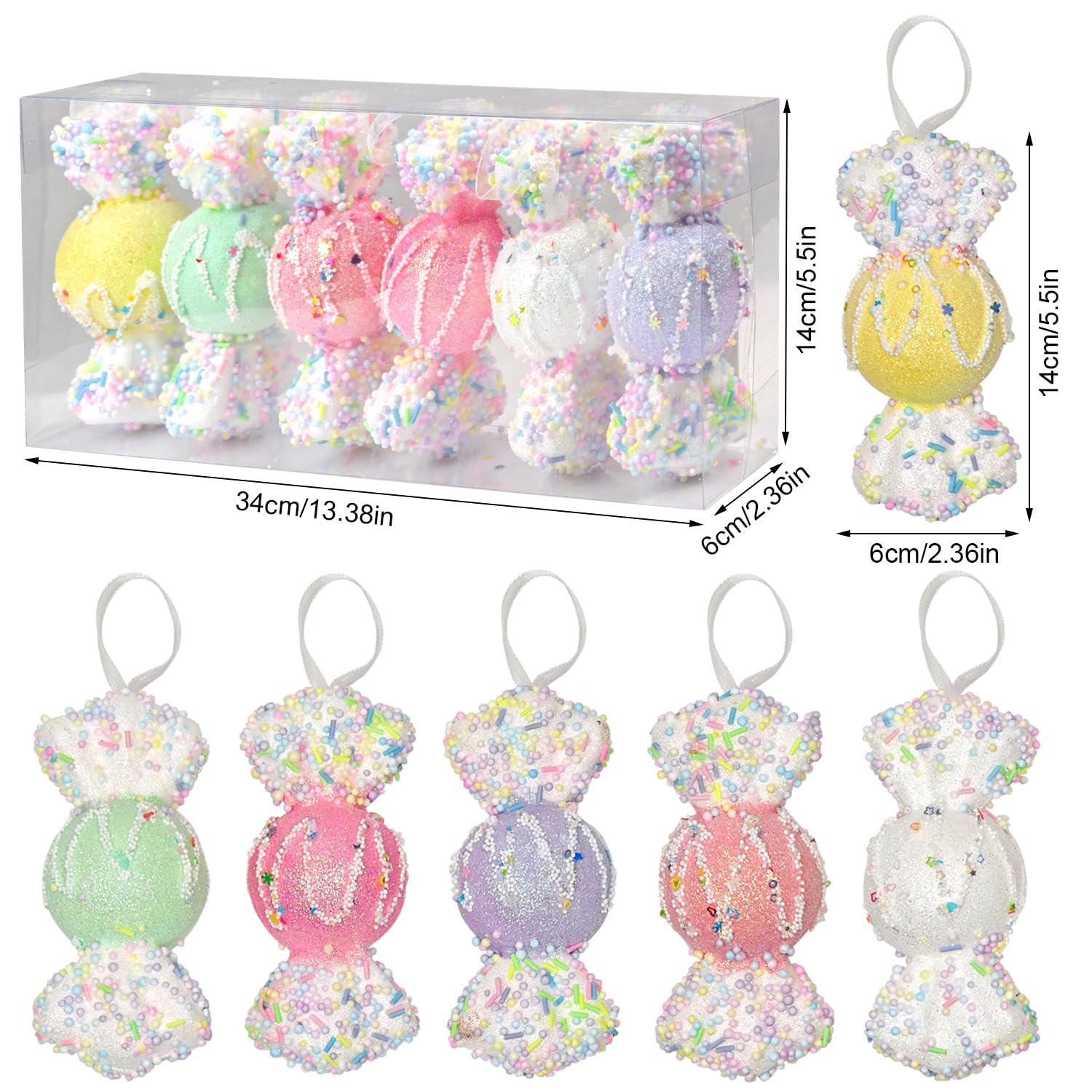 LANGXUN 6pcs Candy Land 2025 Xmas Birthday Party Wedding Suppiles Decoration, Hanging Candy Cane Christmas Tree D  cor, Christma